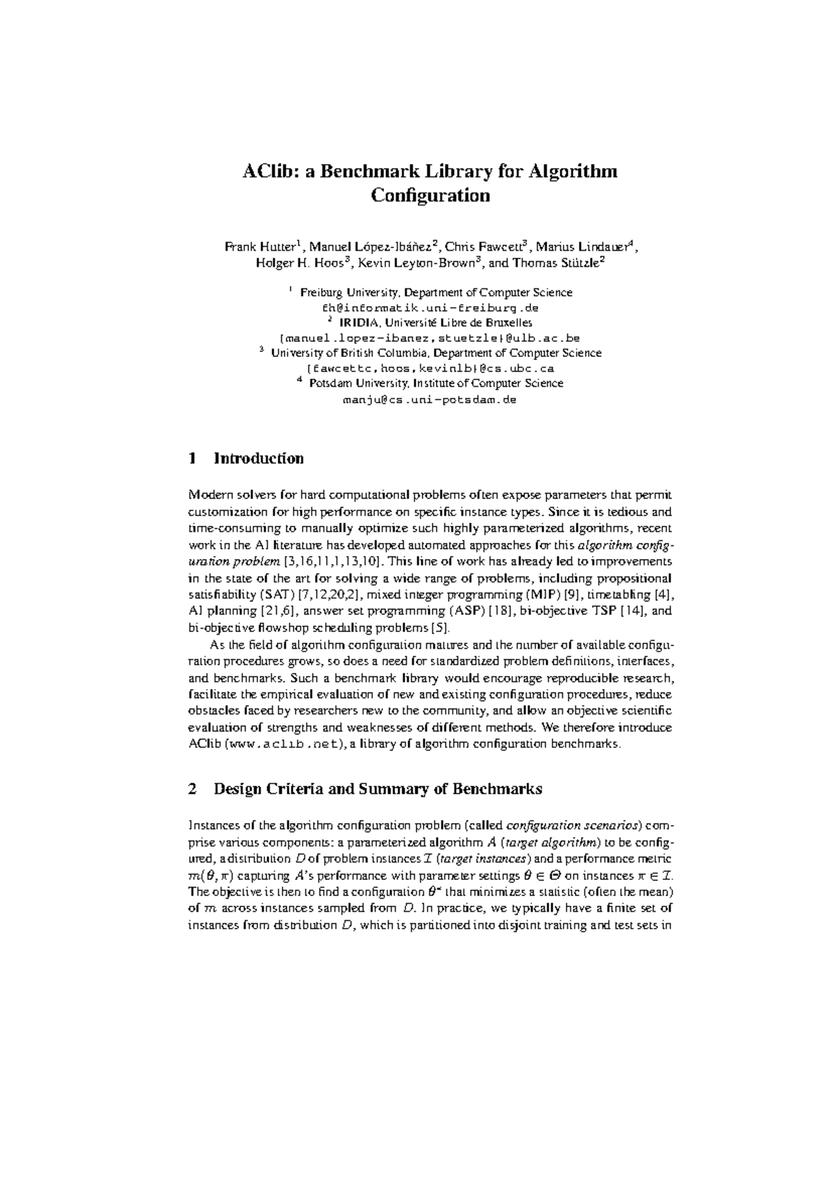 AClib a Benchmark Library for Algorithm Configuration - AClib: a ...