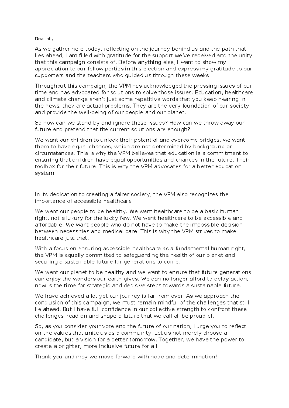 Speech 2: Reflections on Our Campaign's Journey and Future Vision ...