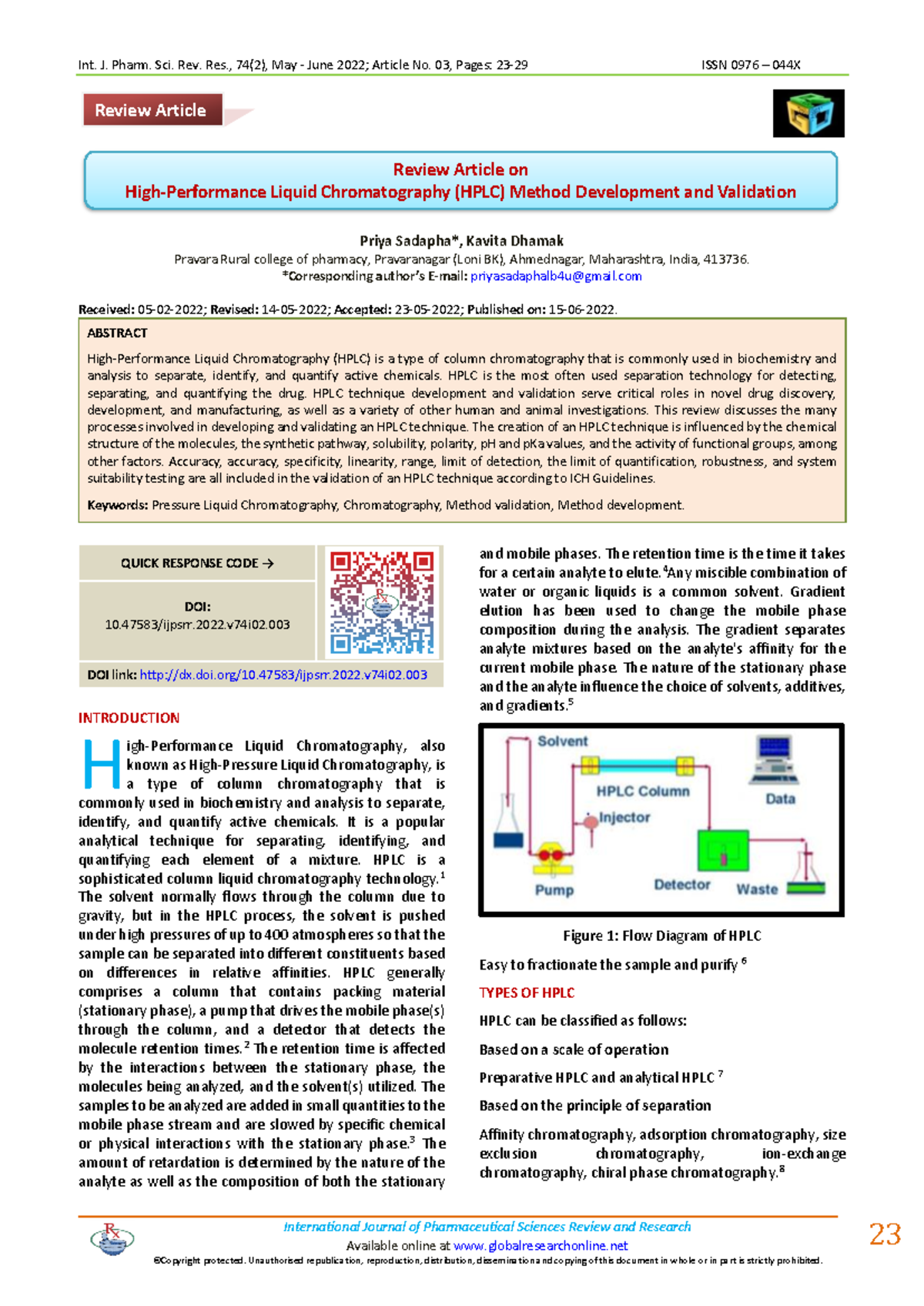 HPLC Method Development & Validation: A Comprehensive Review (Chemistry ...