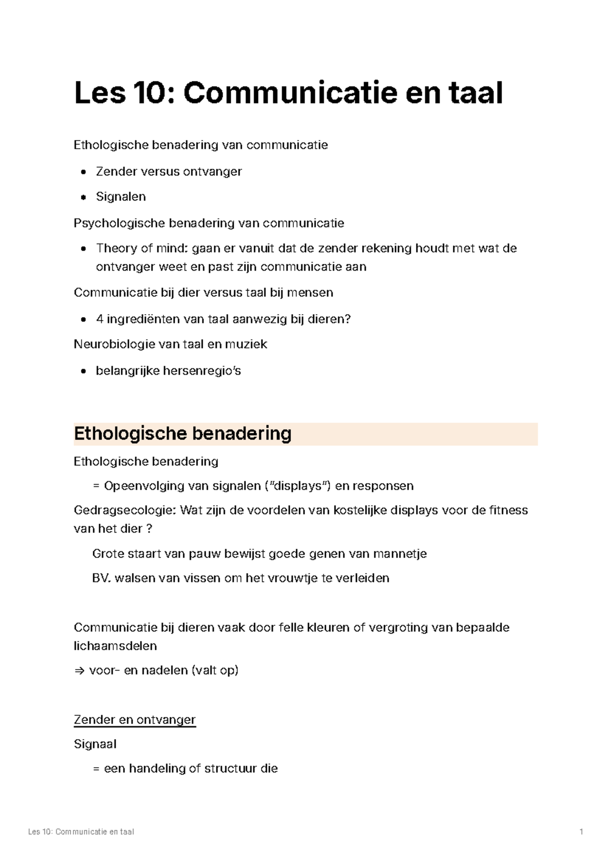 Les 10 Communicatie en taal - Les 10: Communicatie en taal Ethologische ...