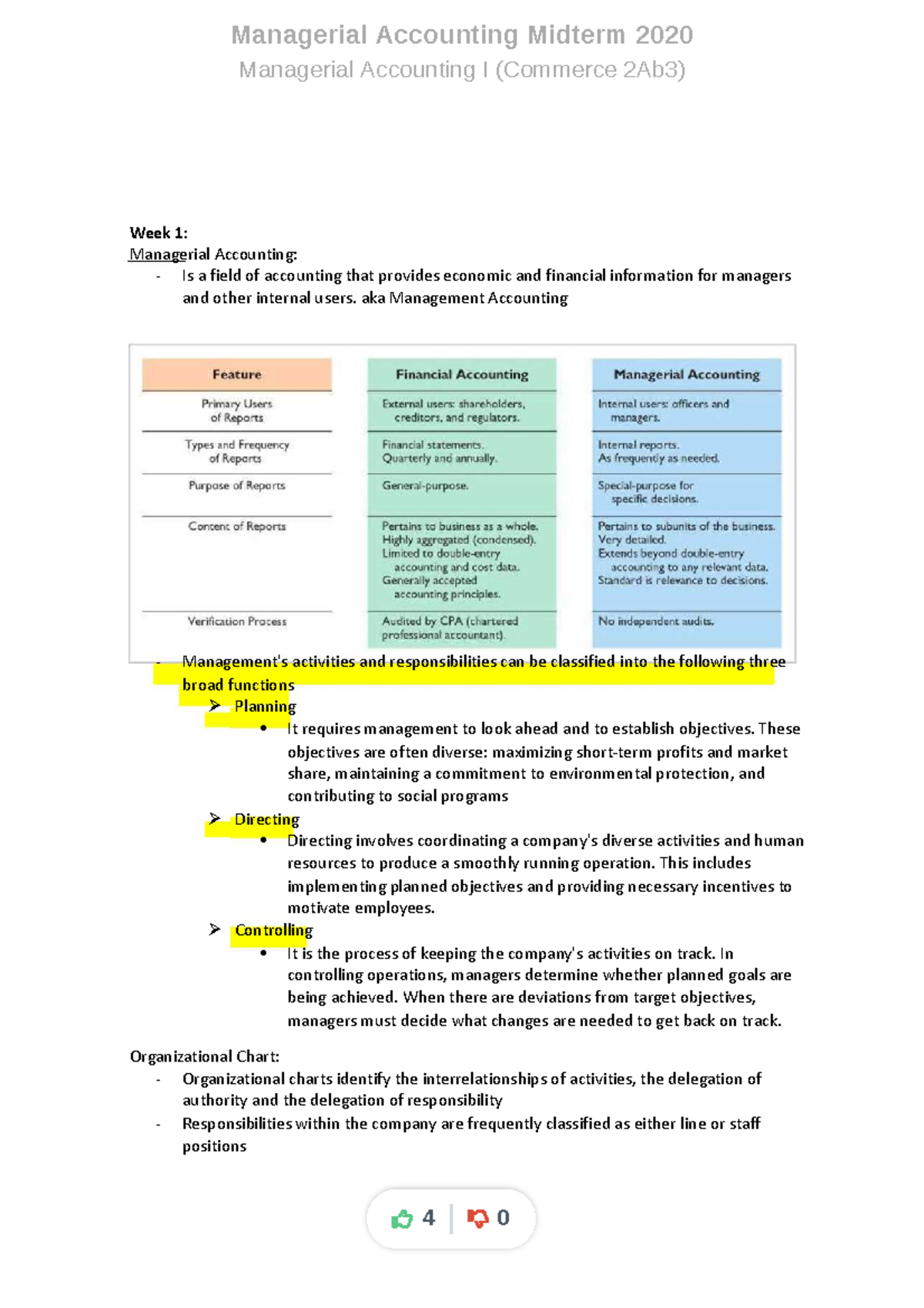 Managerial Accounting Midterm Review Notes (Commerce 2Ab3) 2020 - Studocu