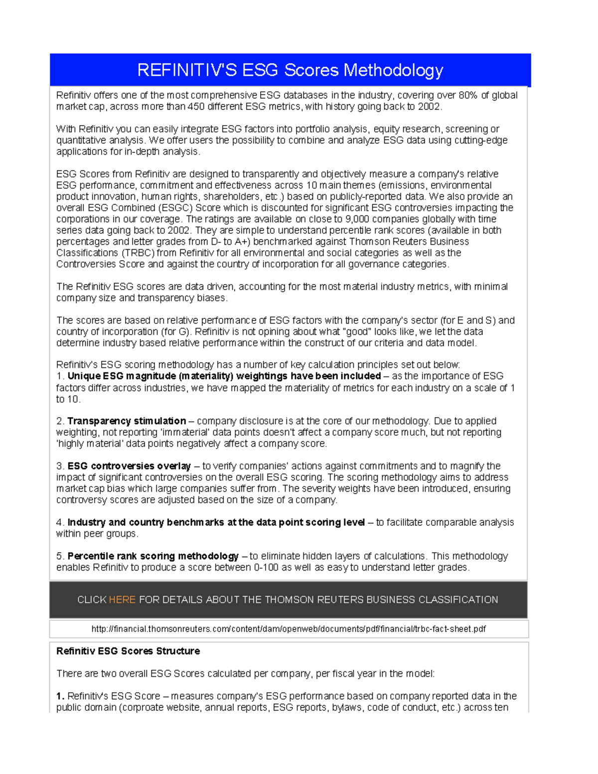Refinitiv ESG Scores Methodology Overview and Analysis - Studocu