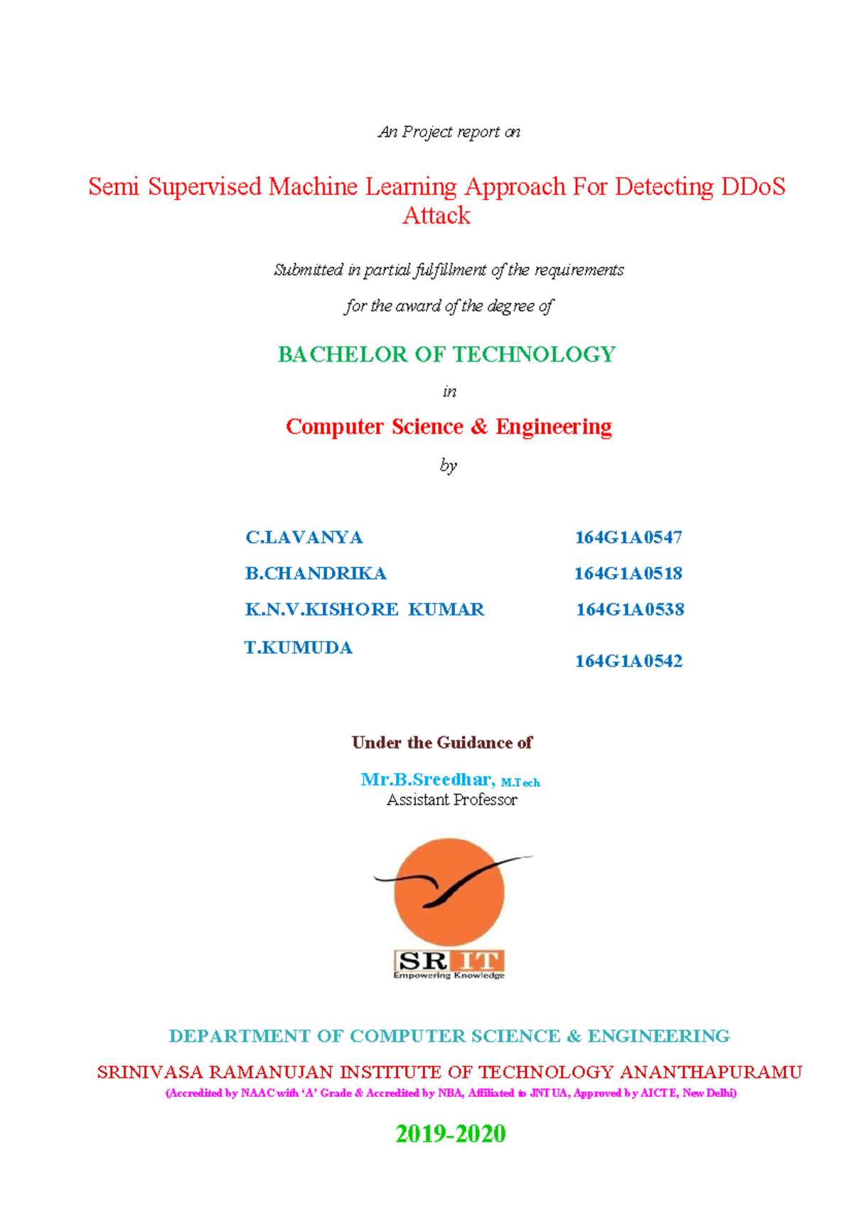 Semi supervised machine learning for DDoS attack detection - B.Tech ...