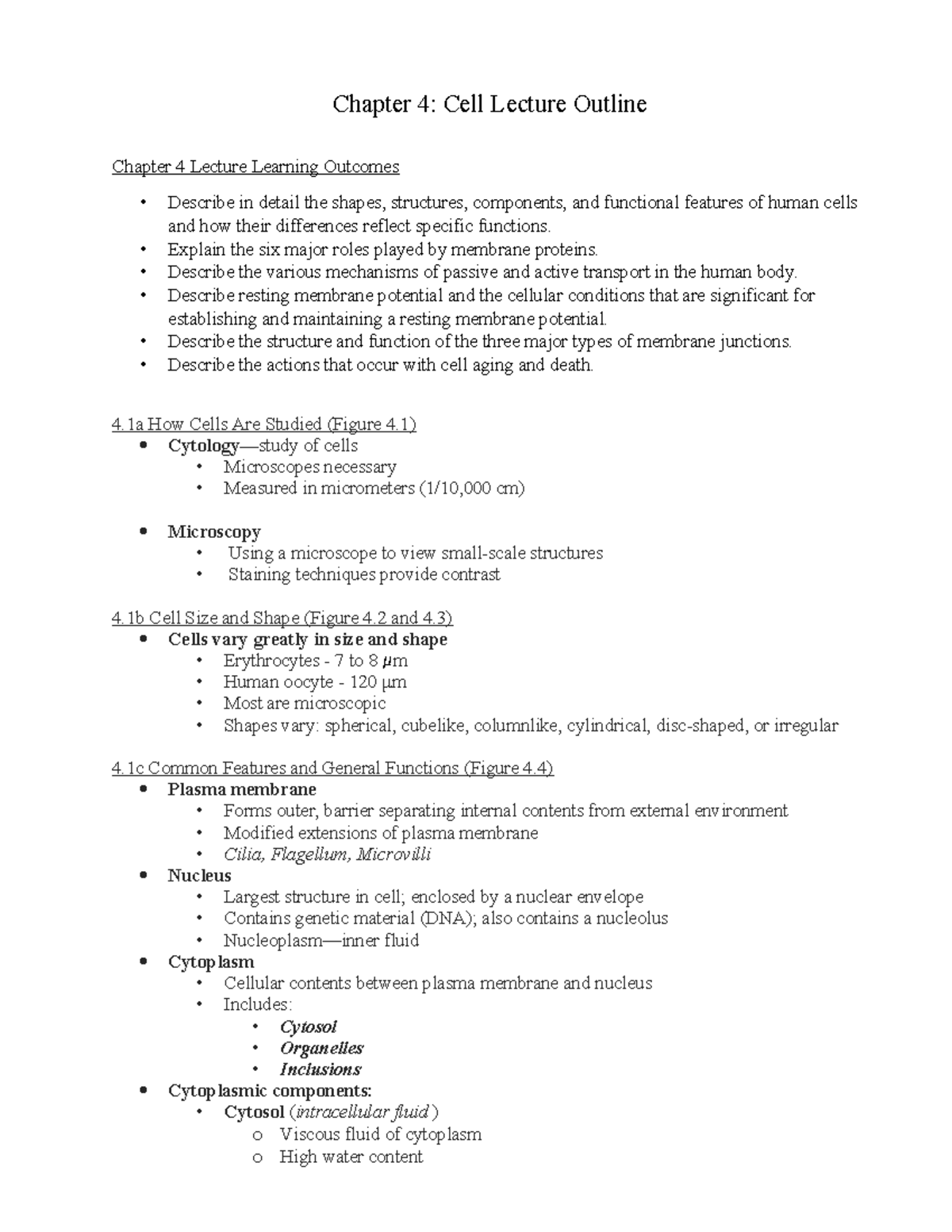 Cell Structure and Function: Lecture Notes (BIO101) - Studocu