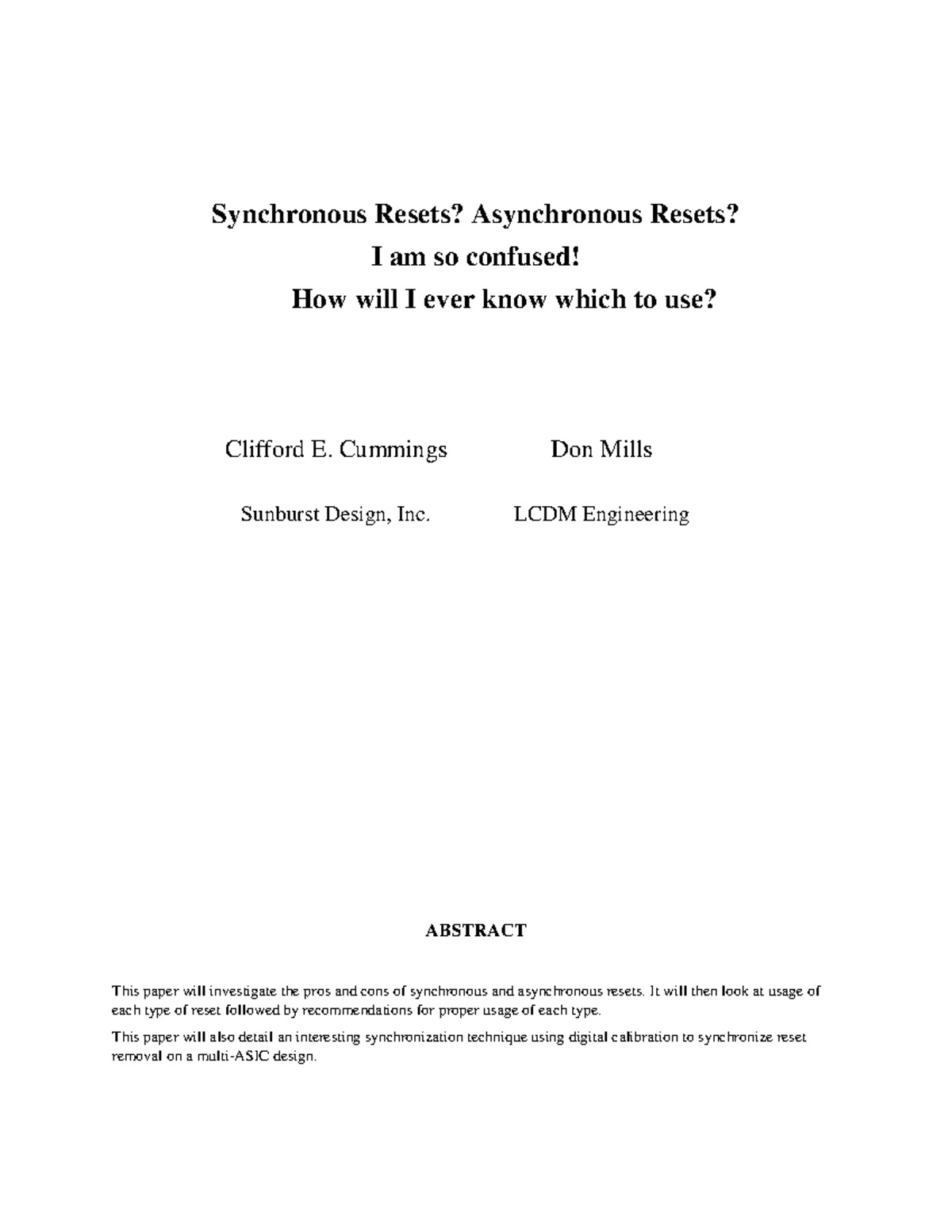 Synchronous vs Asynchronous Resets: A Comprehensive Guide (LCDM) - Studocu