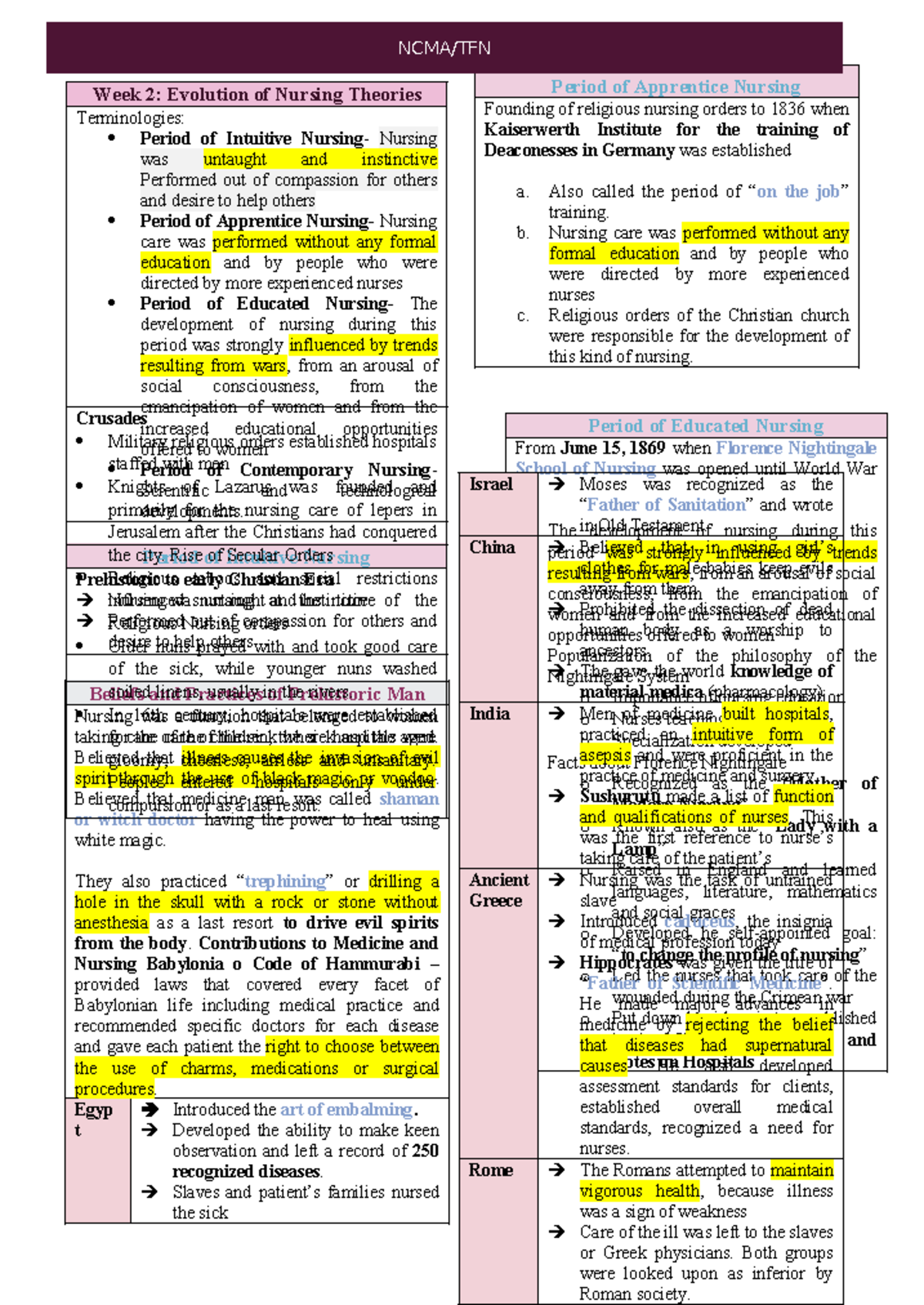 TFN 111 - Prelims Reviewer: Evolution of Nursing History and Theory ...