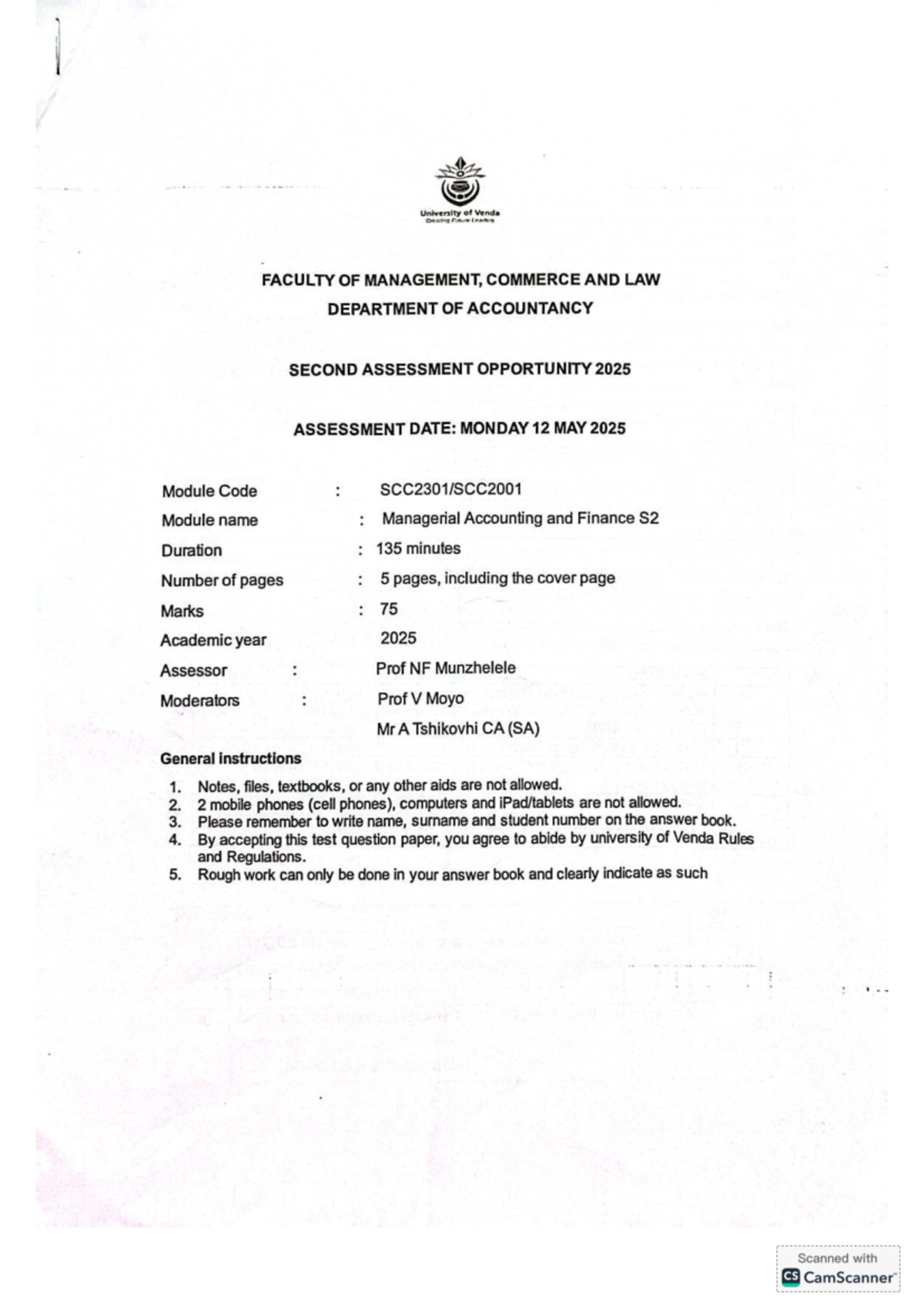 Managerial Accounting & Finance S2: Second Assessment 2025 - Studocu