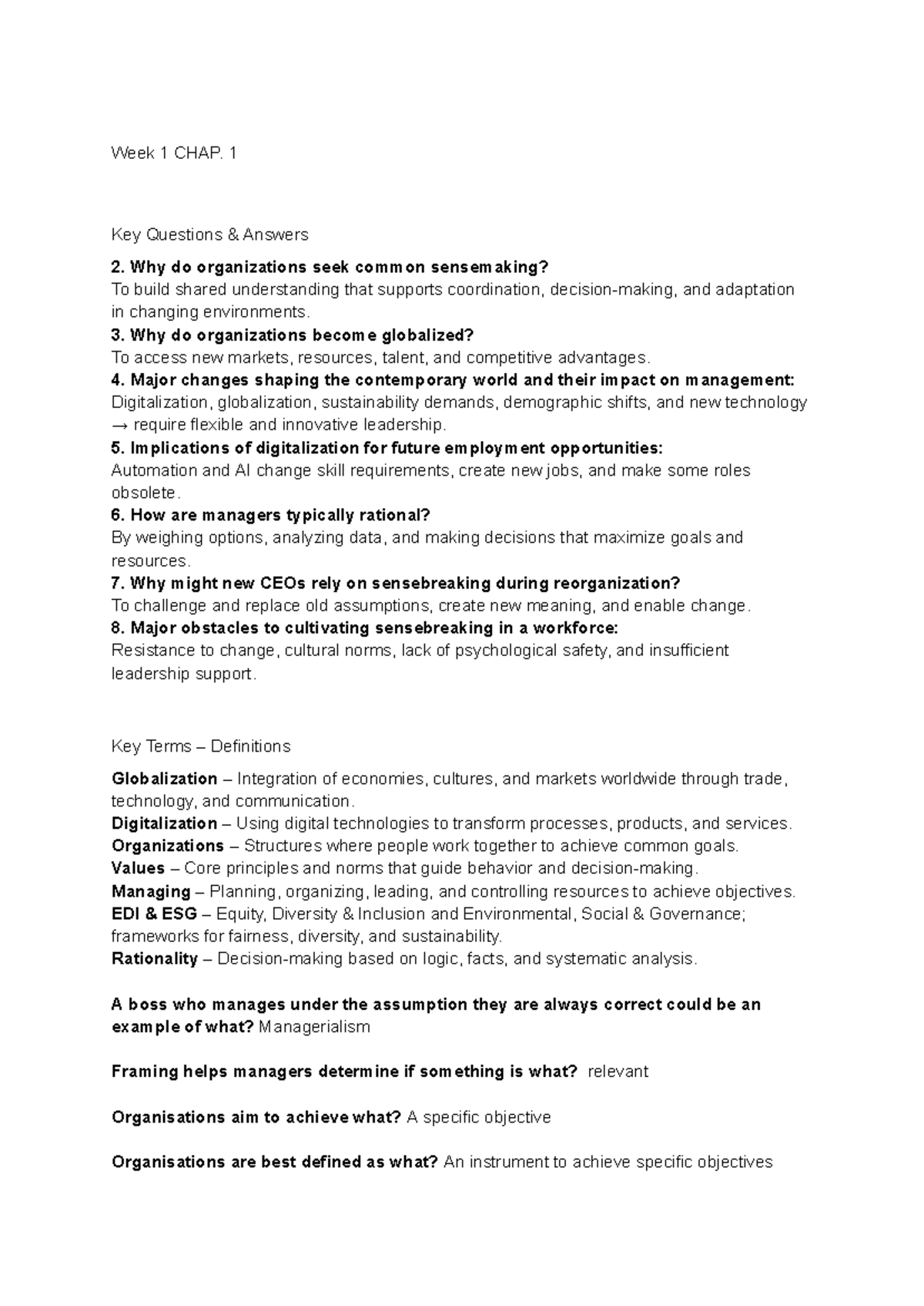 MGNT110-5 Week 1 Chapter 1 Key Questions & Answers for Exam Prep - Studocu