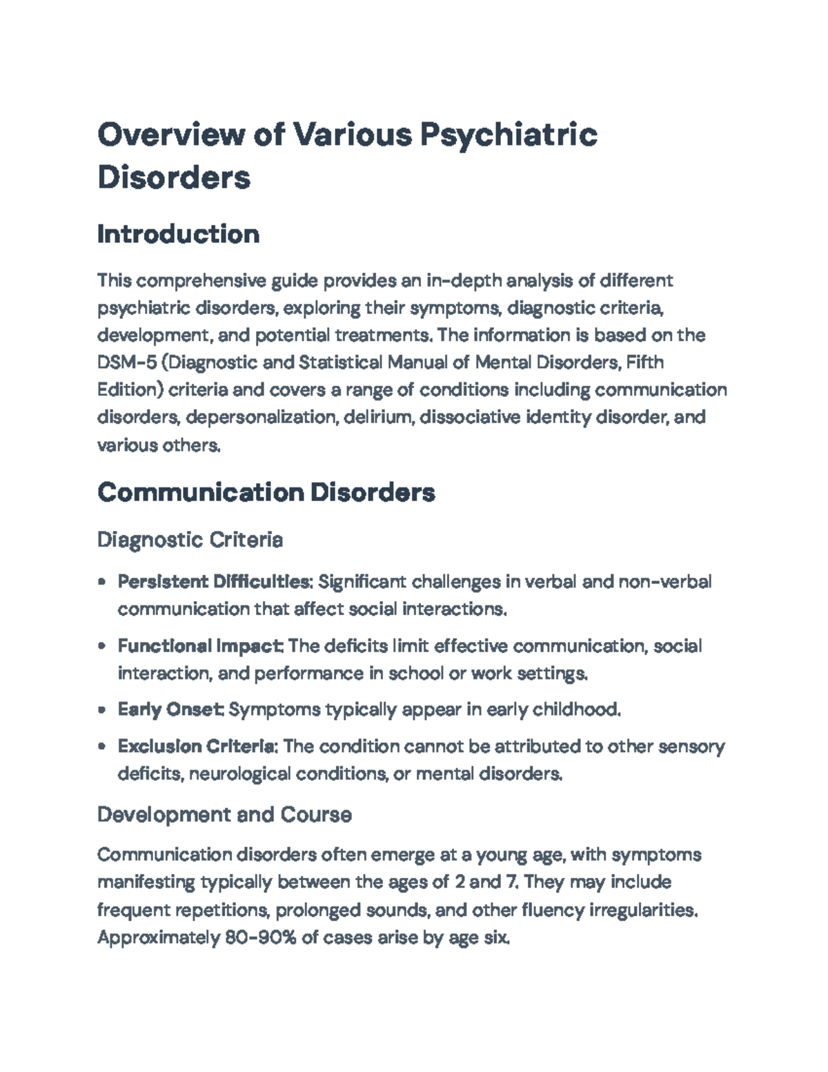 Comprehensive Guide to Psychiatric Disorders (Course Code TBD) - Studocu