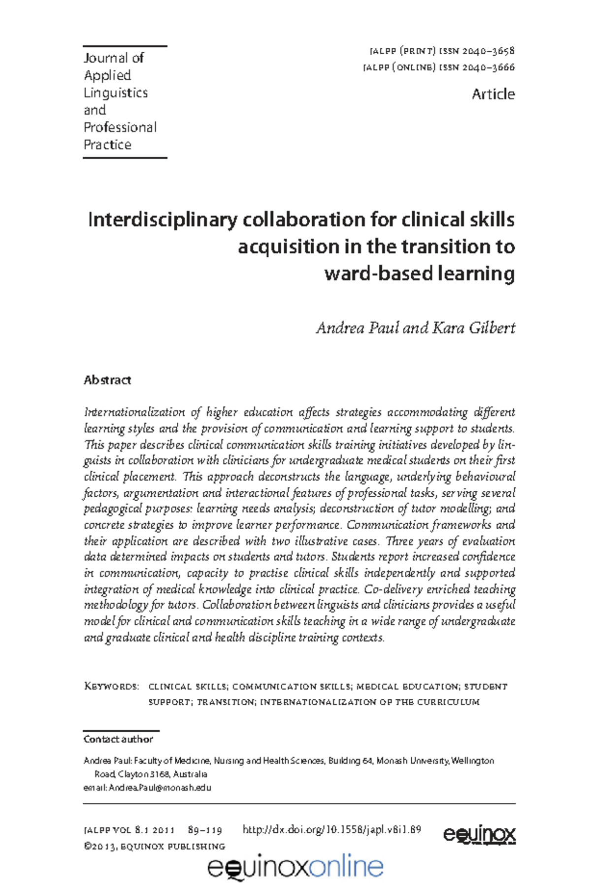 Interdisciplinary Collaboration in Clinical Skills Training (JALPP ...