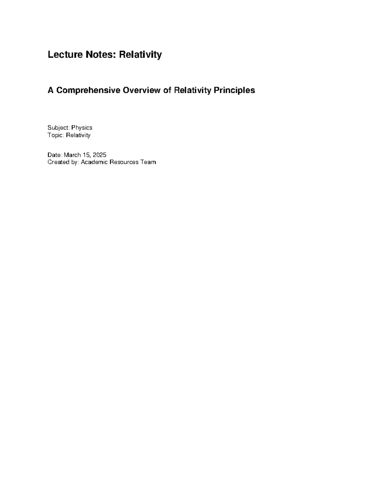 PHYS 101: Lecture Notes on Relativity - Comprehensive Overview - Studocu