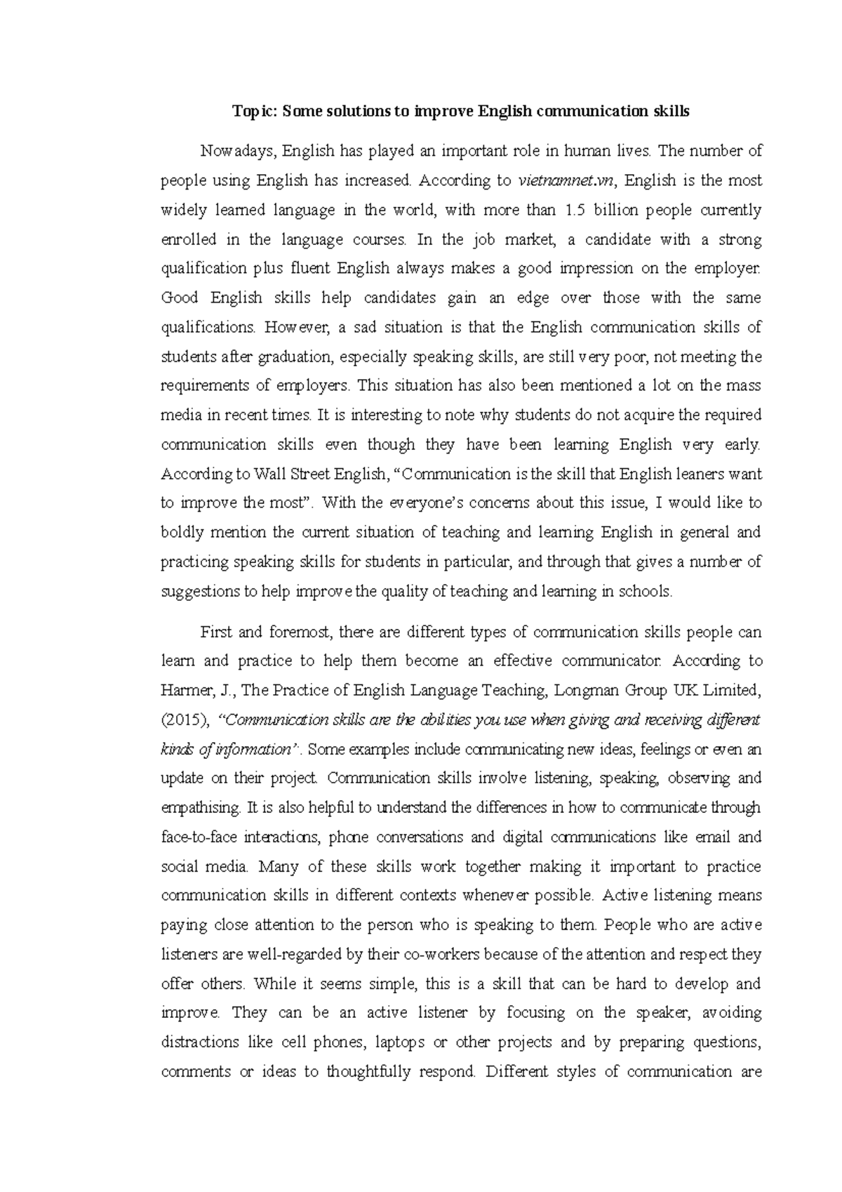 Topic thực hành chi tiết - Topic: Some solutions to improve English ...