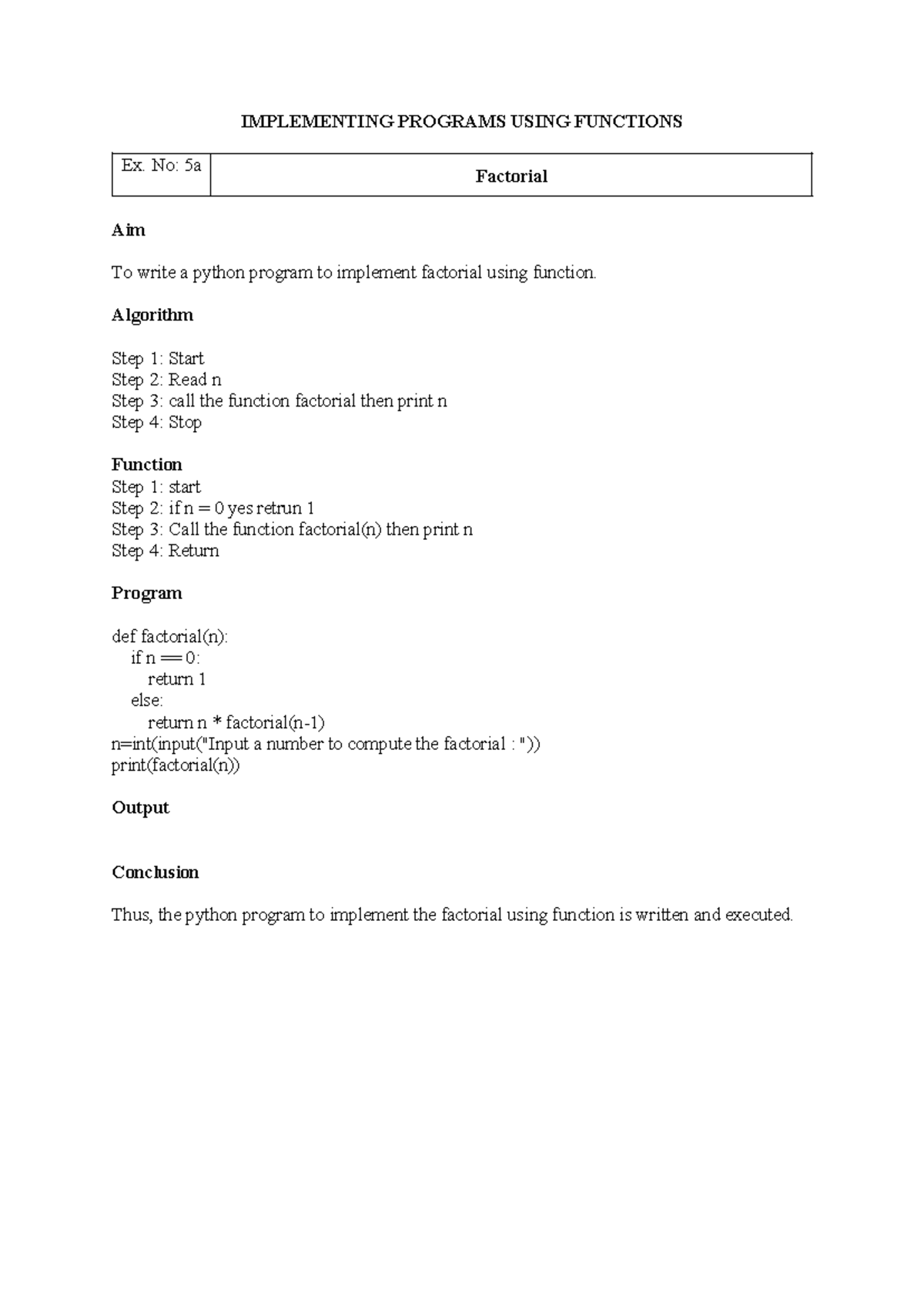 Syllabus Exercise 5: Python Functions for Factorial & Largest Number ...