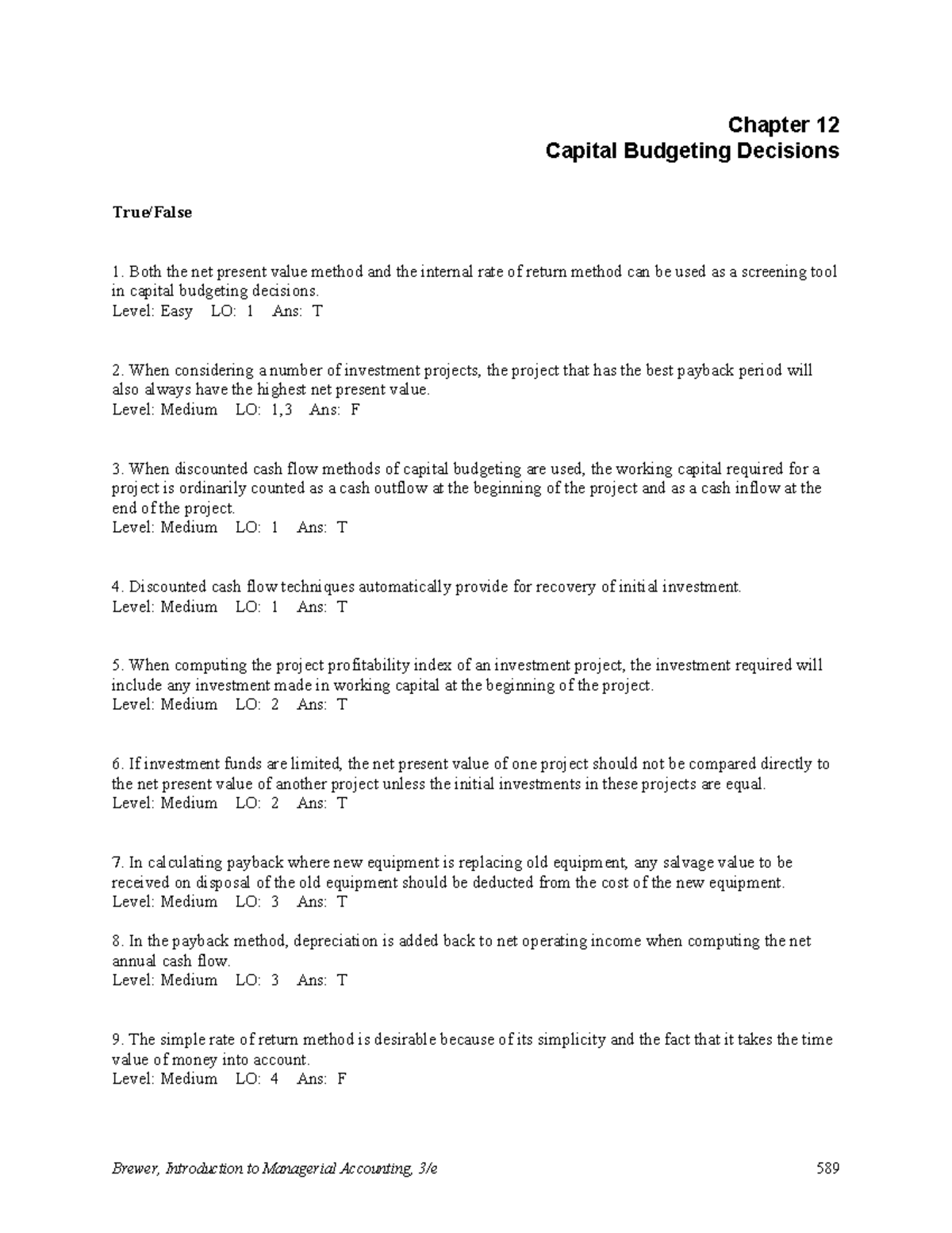 Chapter 12 - Capital Budgeting Decisions (Managerial Accounting) - Studocu