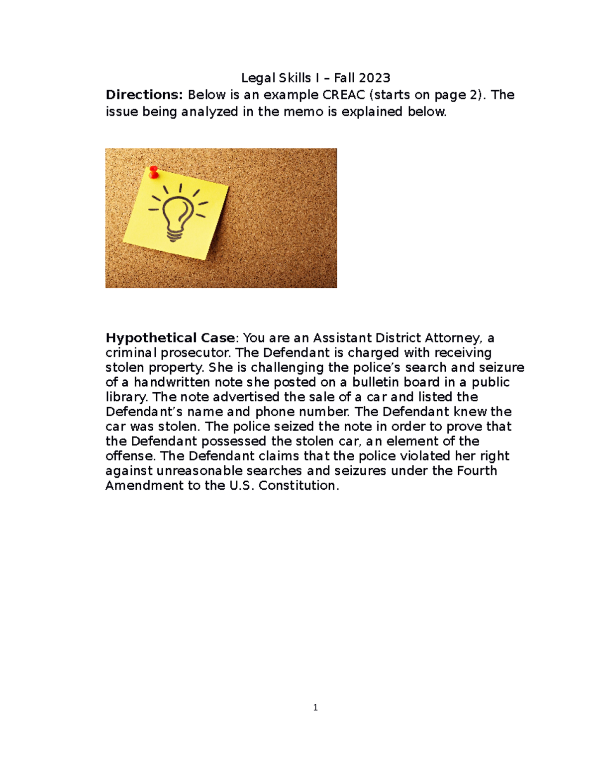 Legal Skills I - Fall 2023: Sample CREAC on Fourth Amendment Issues ...