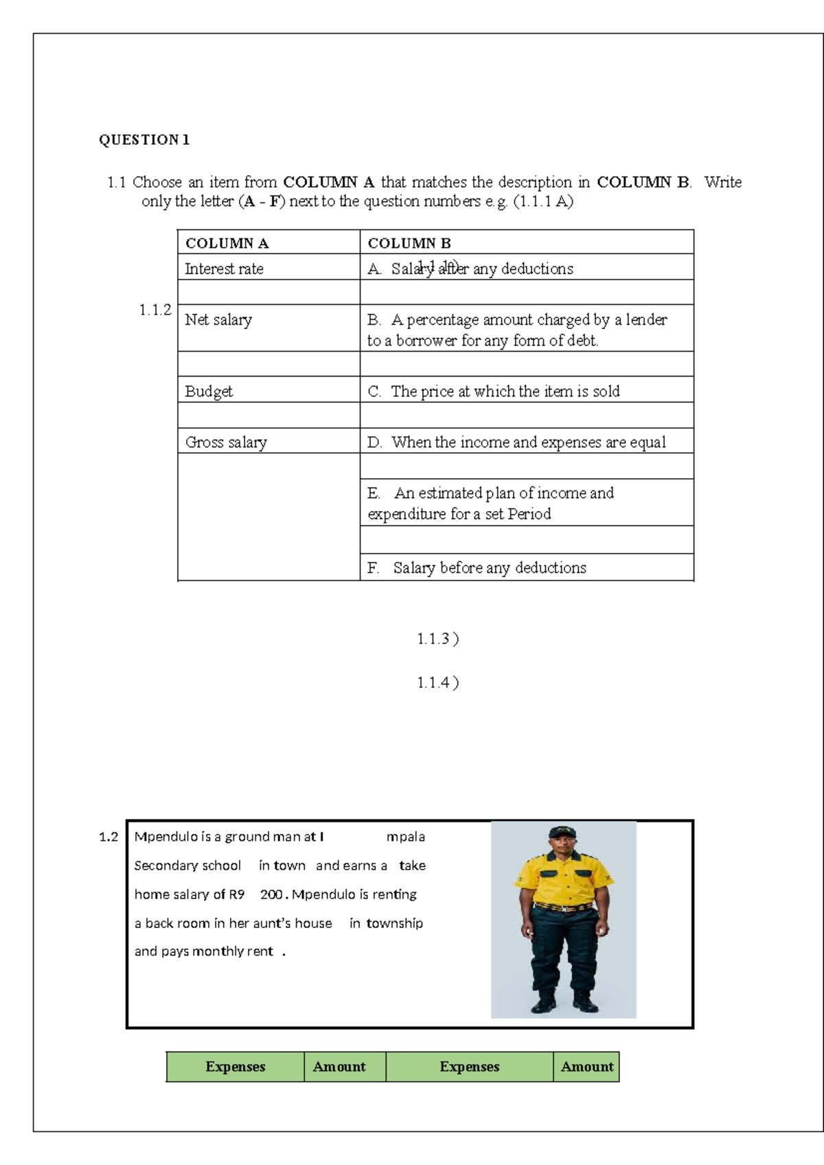Mathematical Literacy TEST 1 (Grade 10) - Term 3 2025 - Studocu