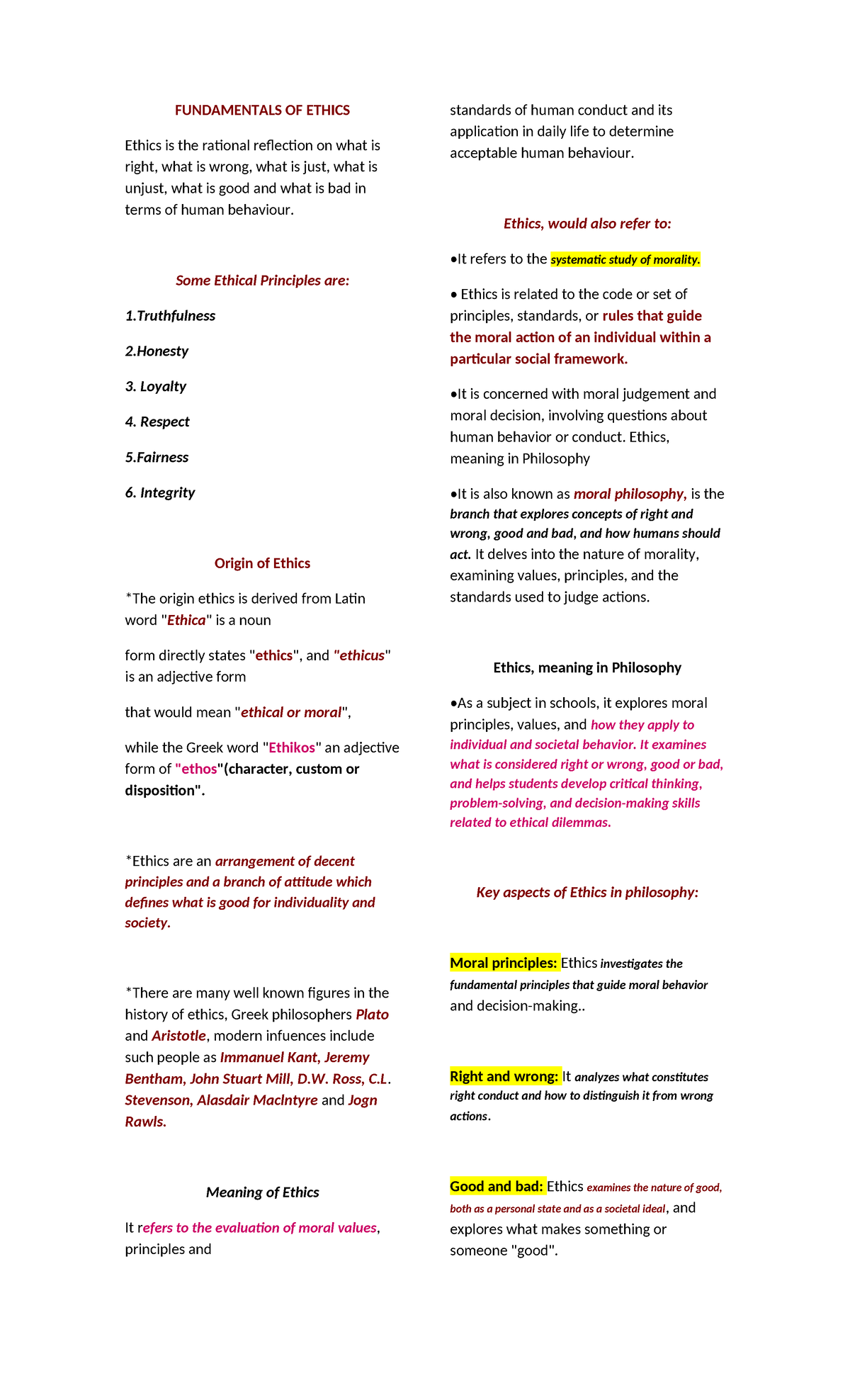 Ethics Prelim Reviewer: Key Concepts and Principles - Studocu