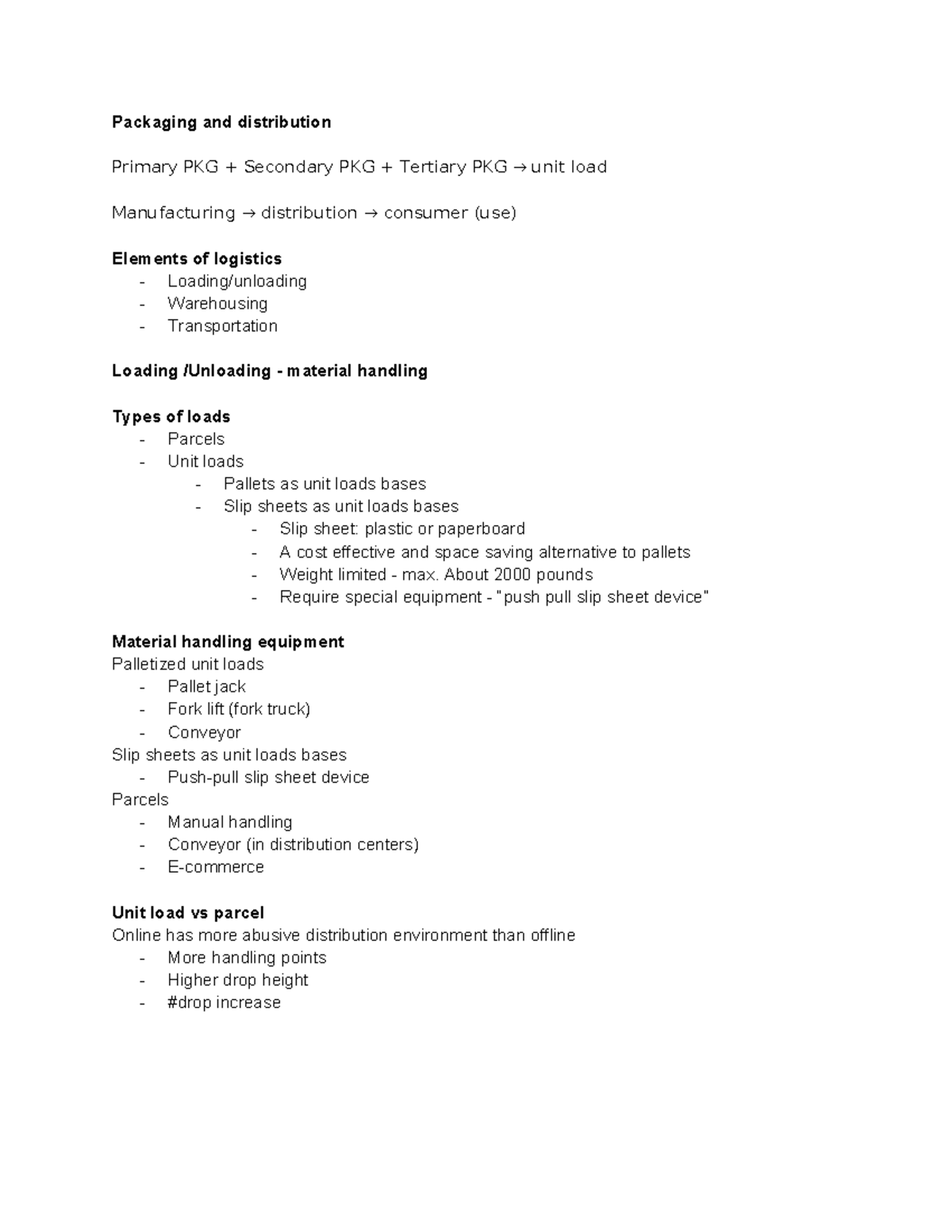 Module 10 - Packaging & Distribution Notes in Logistics - Studocu