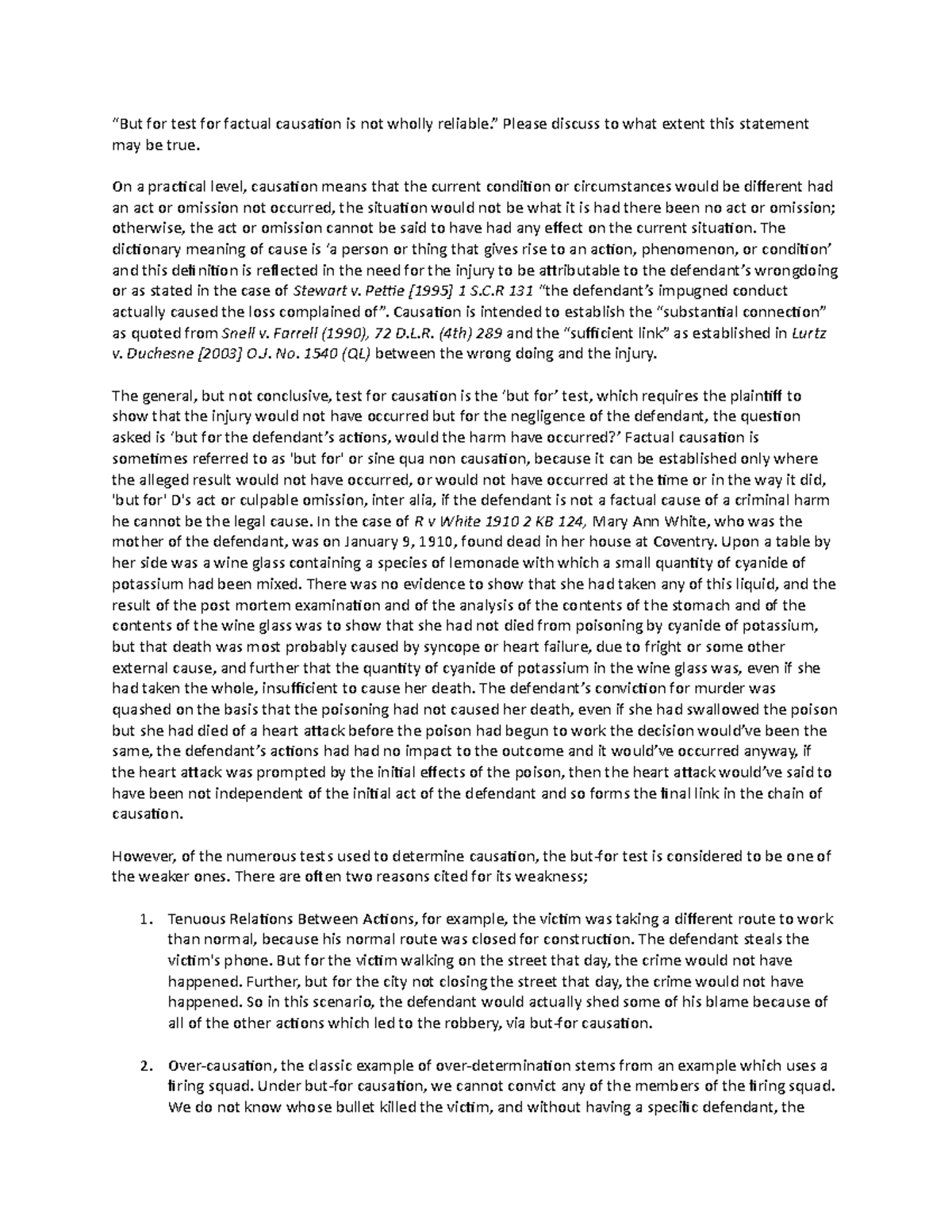 'But For Test For Factual Causation Is Not Wholly Reliable' - for test ...
