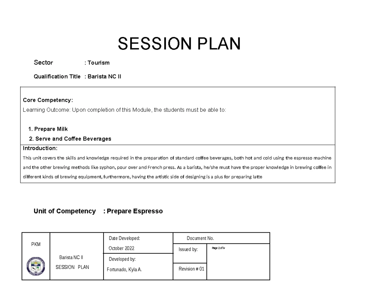 Session Plan for Bartending NC II: Cleaning and Maintenance Best ...