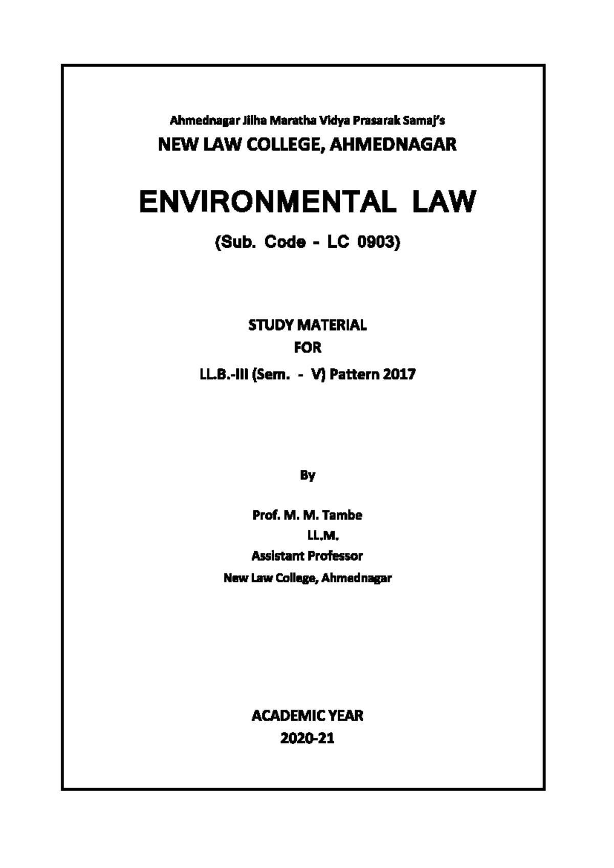 Environmental Law Study Material (LC 0903) - Sem. V Notes - Studocu