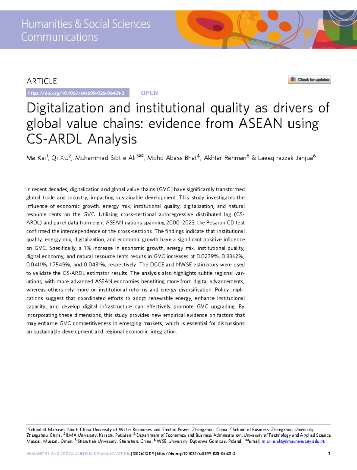 Digitalization and Institutional Quality in ASEAN GVCs: Insights and ...