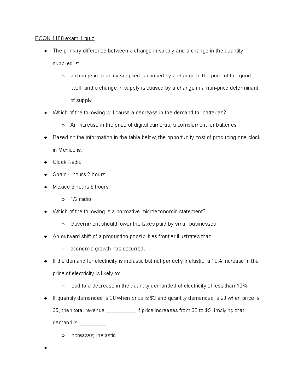 ECON 1100 Exam 1 Review Quiz Notes on Supply and Demand Concepts - Studocu