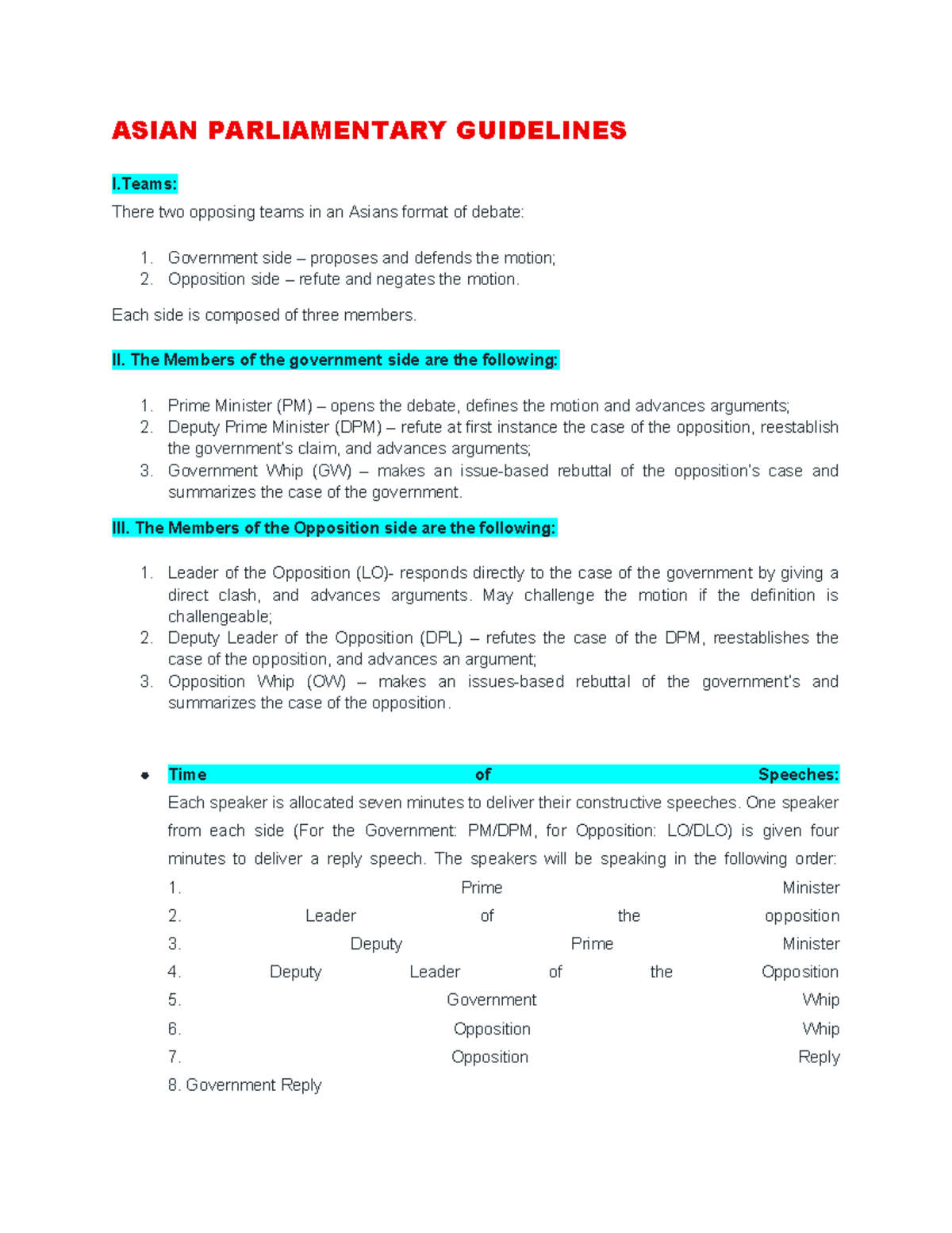AP Debate Format: Asian Parliamentary Guidelines and Speaker Roles ...