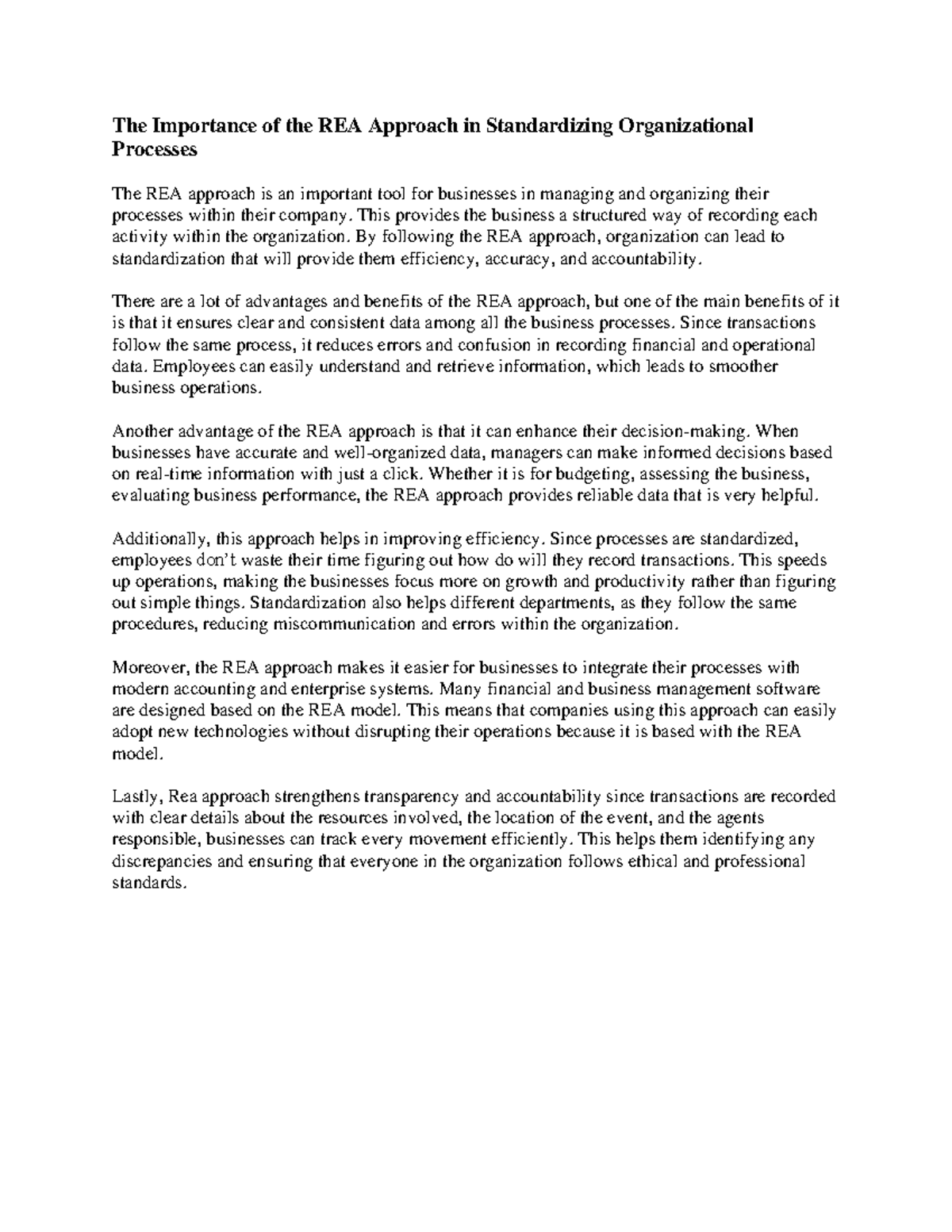 The Importance of the REA Approach in Standardizing Organizational ...