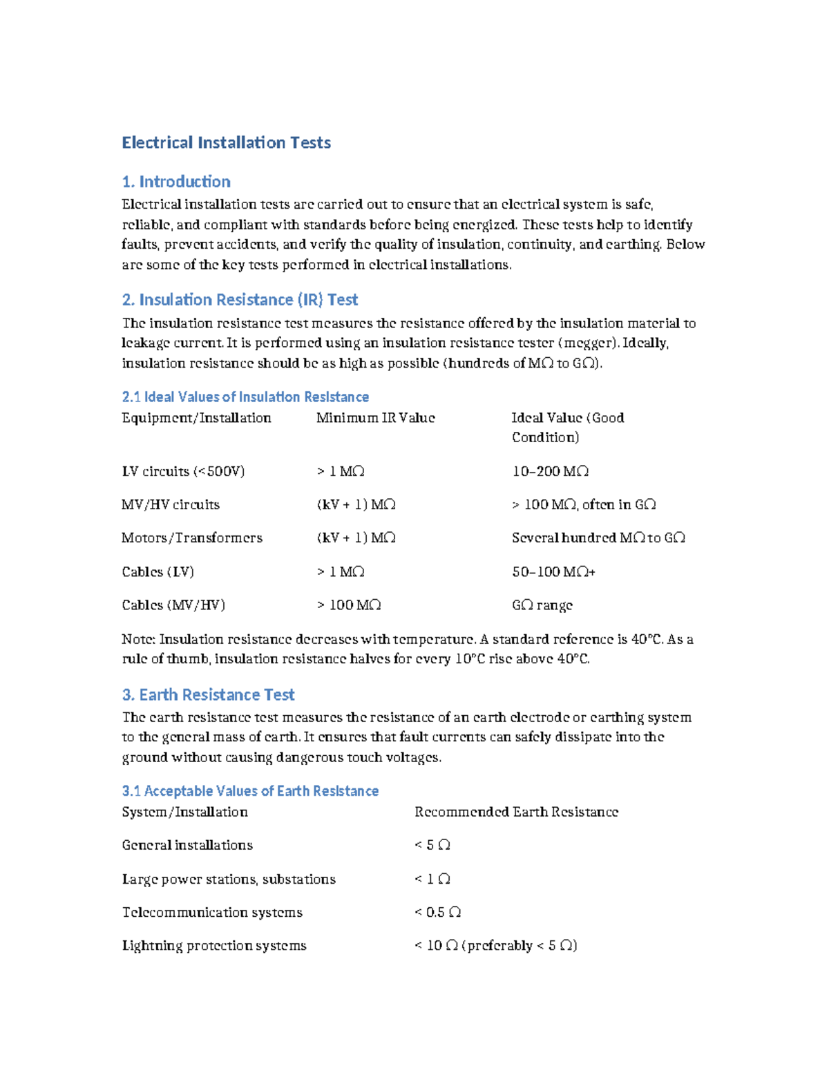 Electrical Installation Tests: Key Procedures and Standards - Studocu