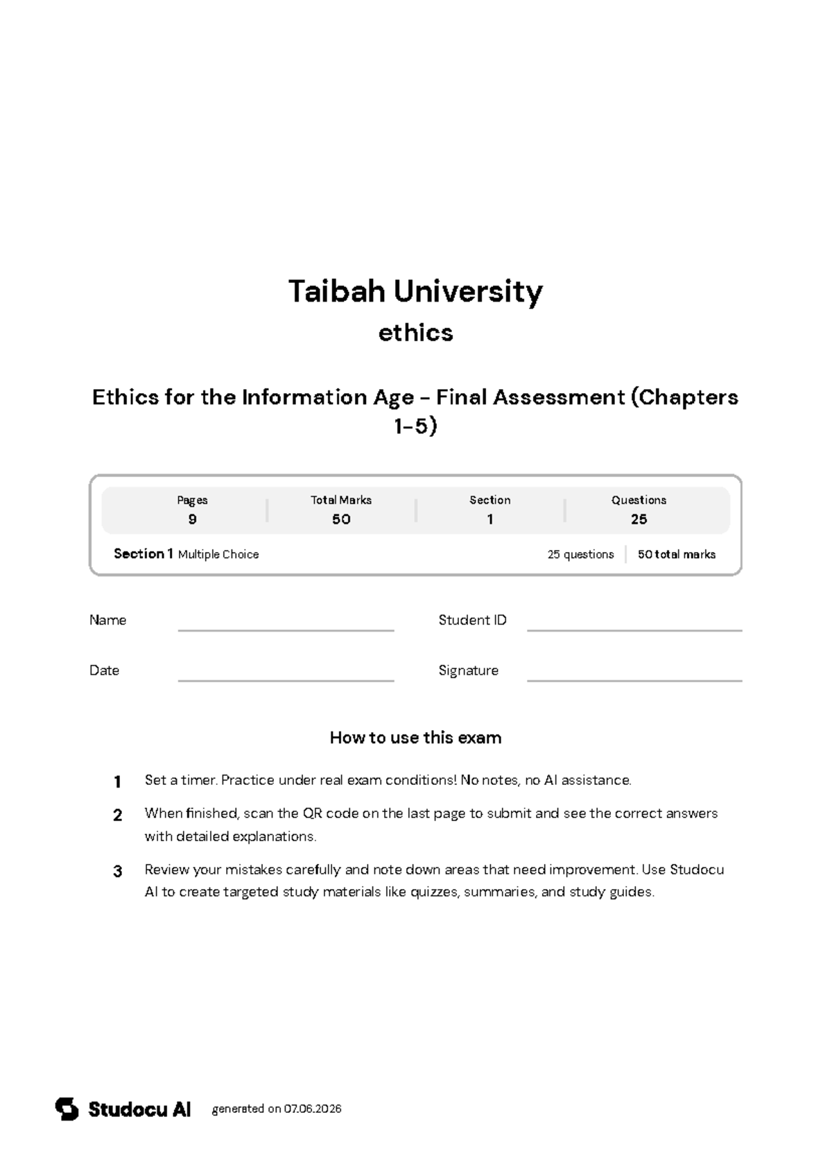 Ethics for the Information Age - Final Assessment (Chapters 1-5) - Studocu