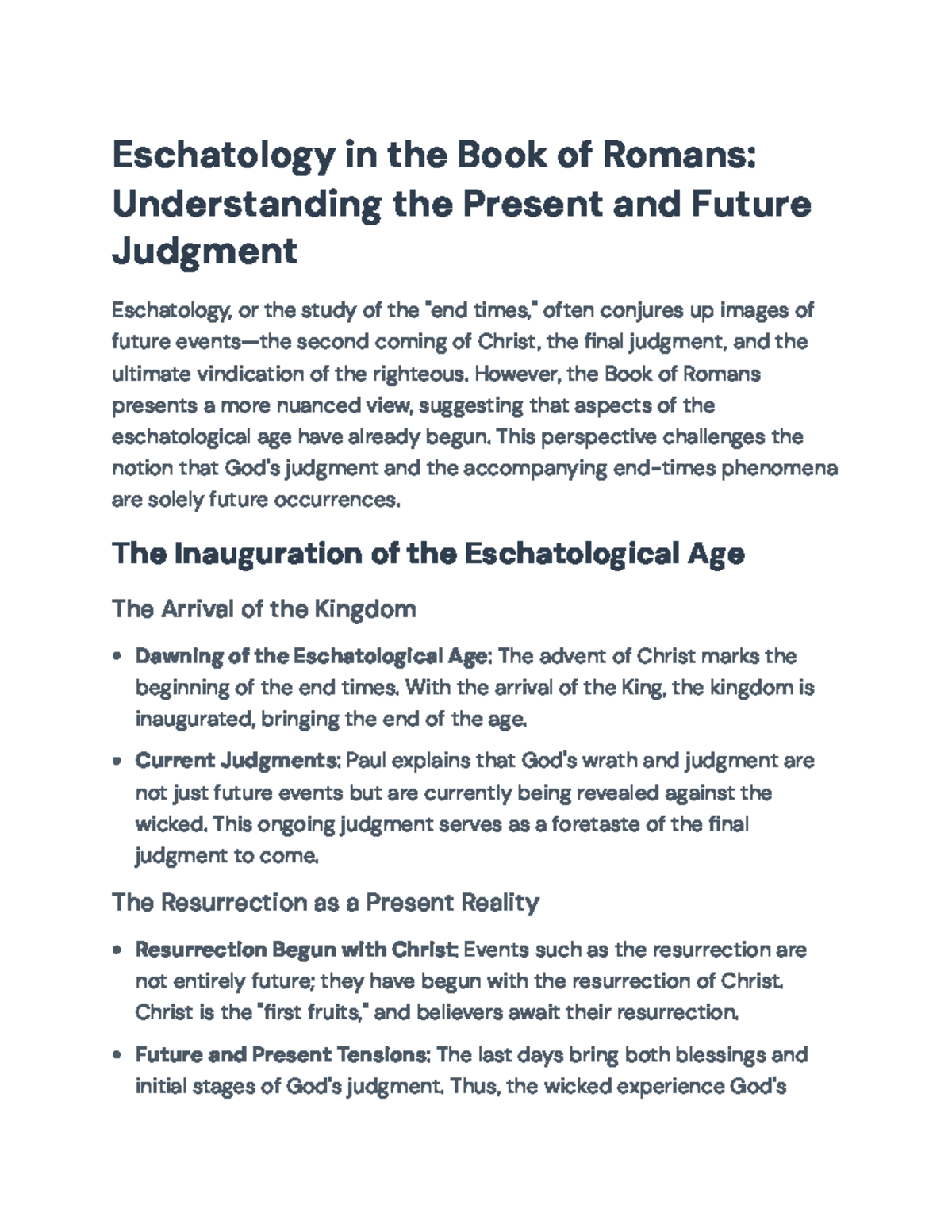 Eschatology in Romans (NT 301): Present Realities & Future Hope - Studocu