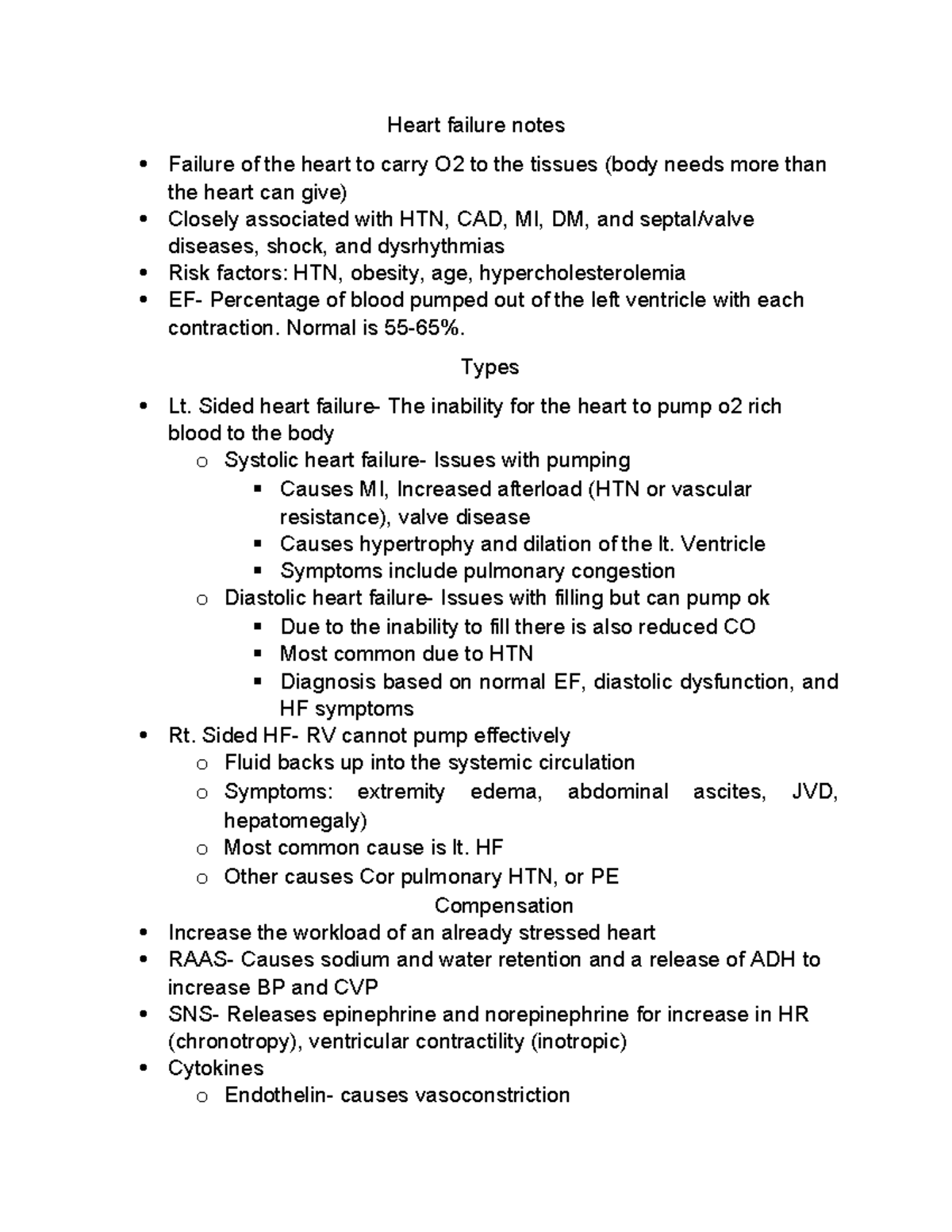 Heart Failure Study Notes for Nursing (NURS 101) - Studocu