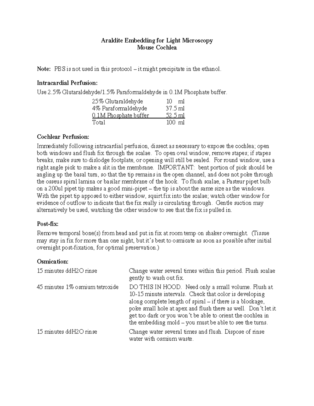 Araldite Embedding Protocol for Light Microscopy of Mouse Cochlea - Studocu