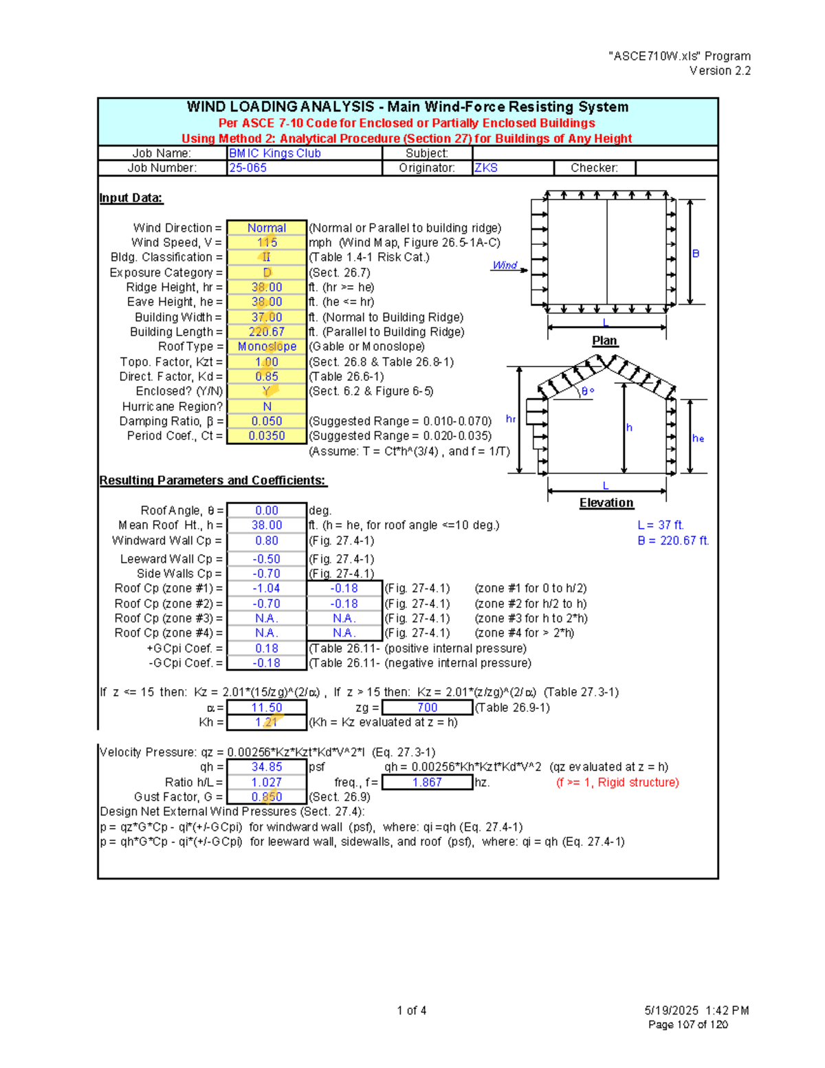 ASCE710W v2.4 Wind Loading Analysis for Monoslope Roofs - Studocu