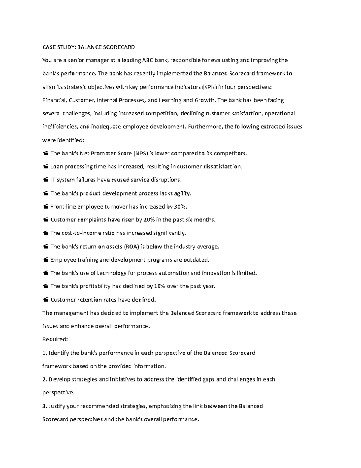 CASE Study - Balanced Scorecard Implementation Review - Studocu