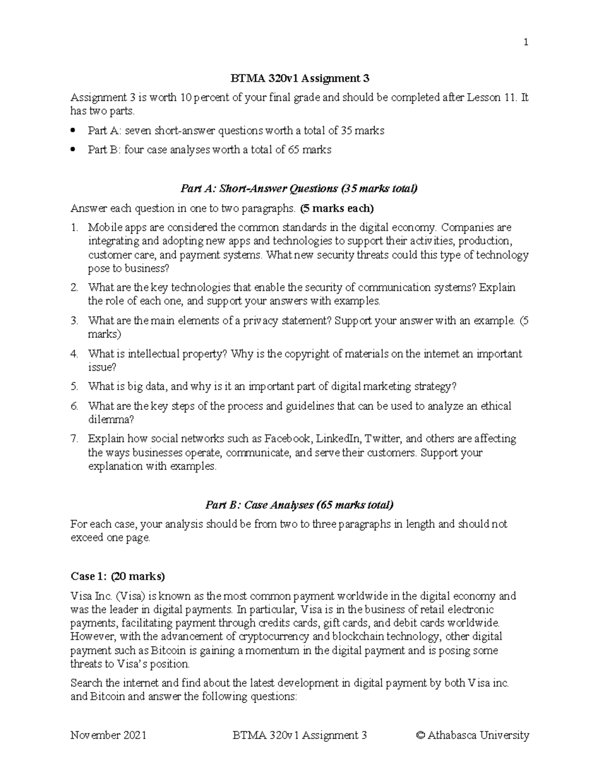 BTMA320v1 Assignment 3: Short-Answer and Case Analysis Guide - Studocu
