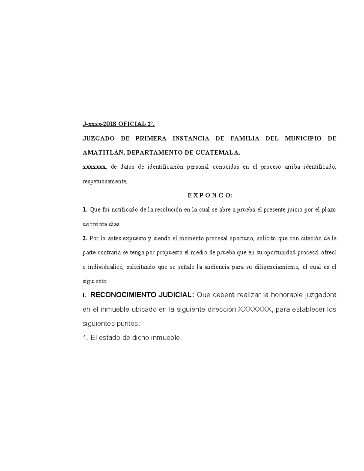 Memorial PARA Proponer Reconocimiento Judicial - J-xxxx-2018 OFICIAL 2º ...