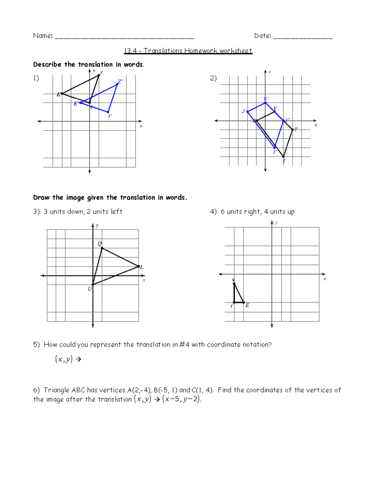 Transformations Homework Sheets: 13.4 to 13.7 - Studocu
