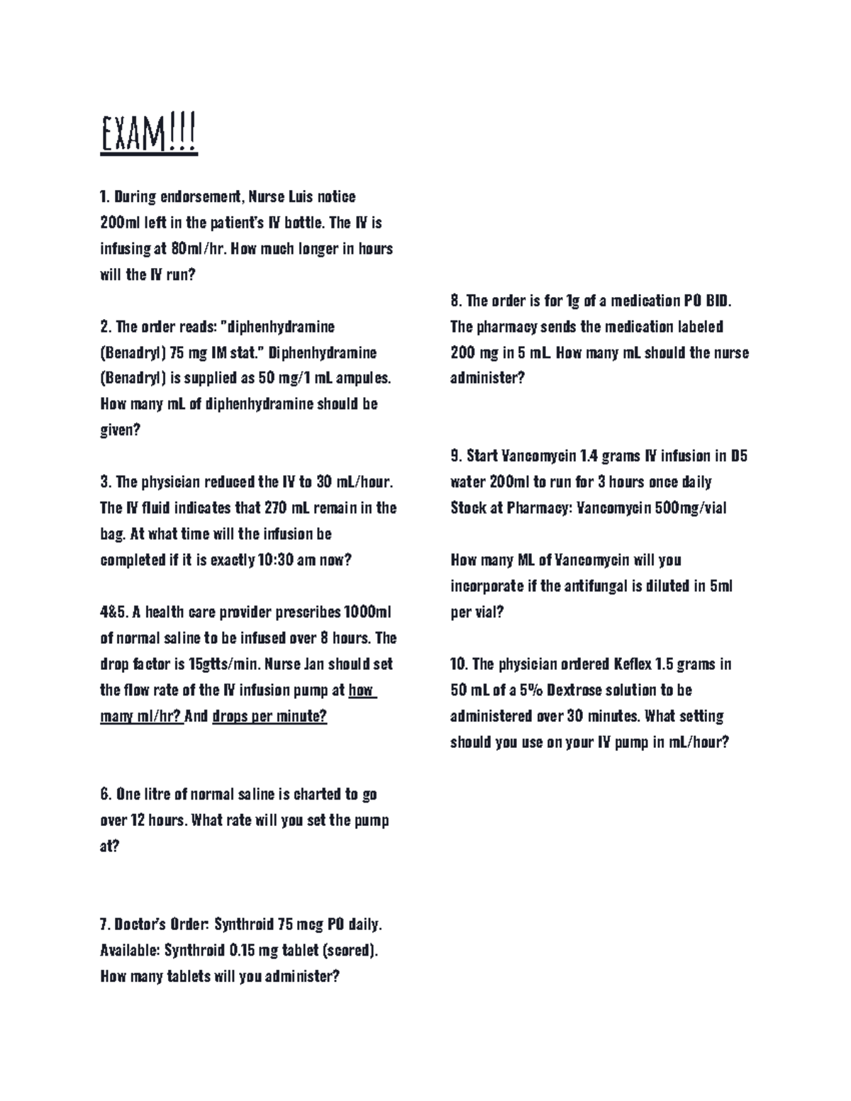 EXAM 2 - Nursing IV Medication Calculations and Administration - Studocu