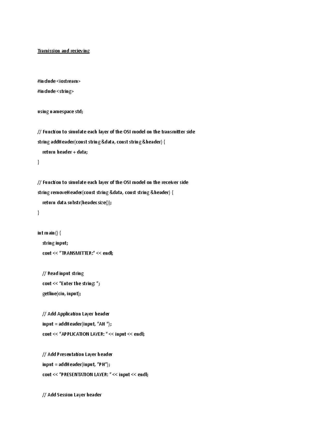 Cn - this is an assignmet with most important codes - Tramission and ...