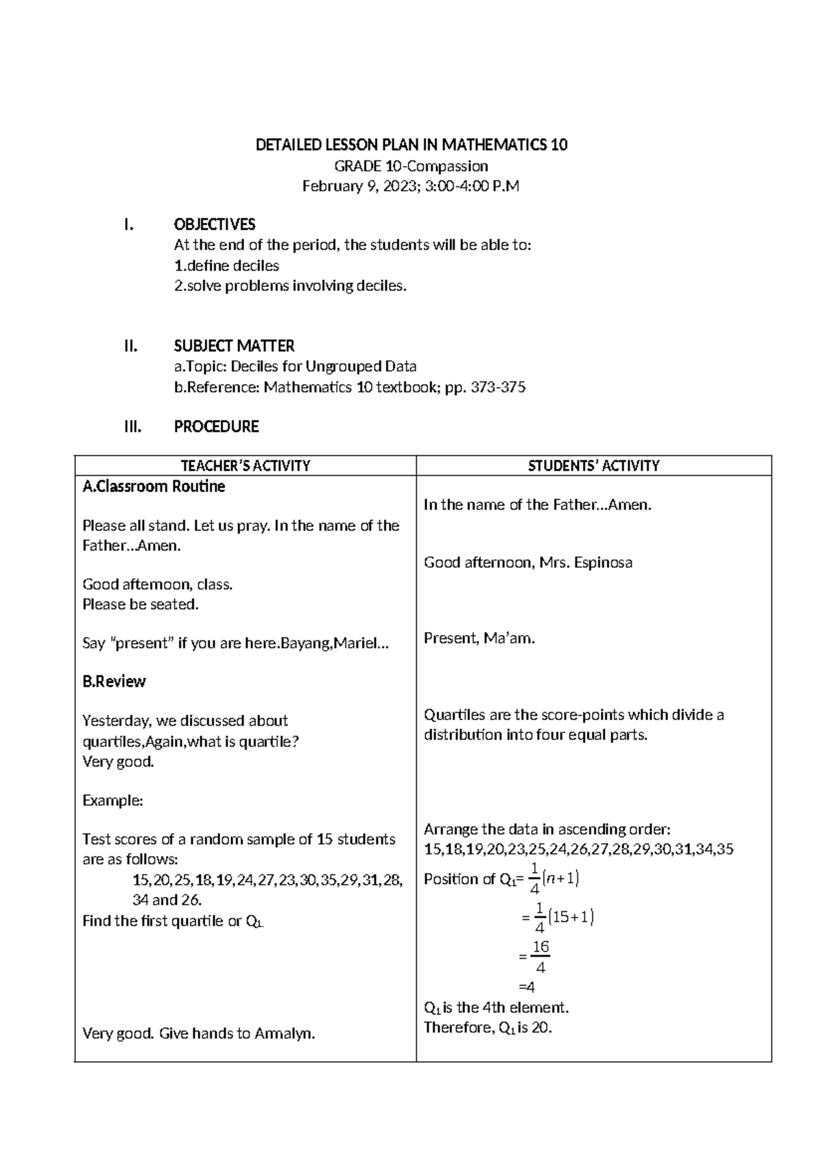 Decile math 10 dll - DETAILED LESSON PLAN IN MATHEMATICS 10 GRADE 10 ...