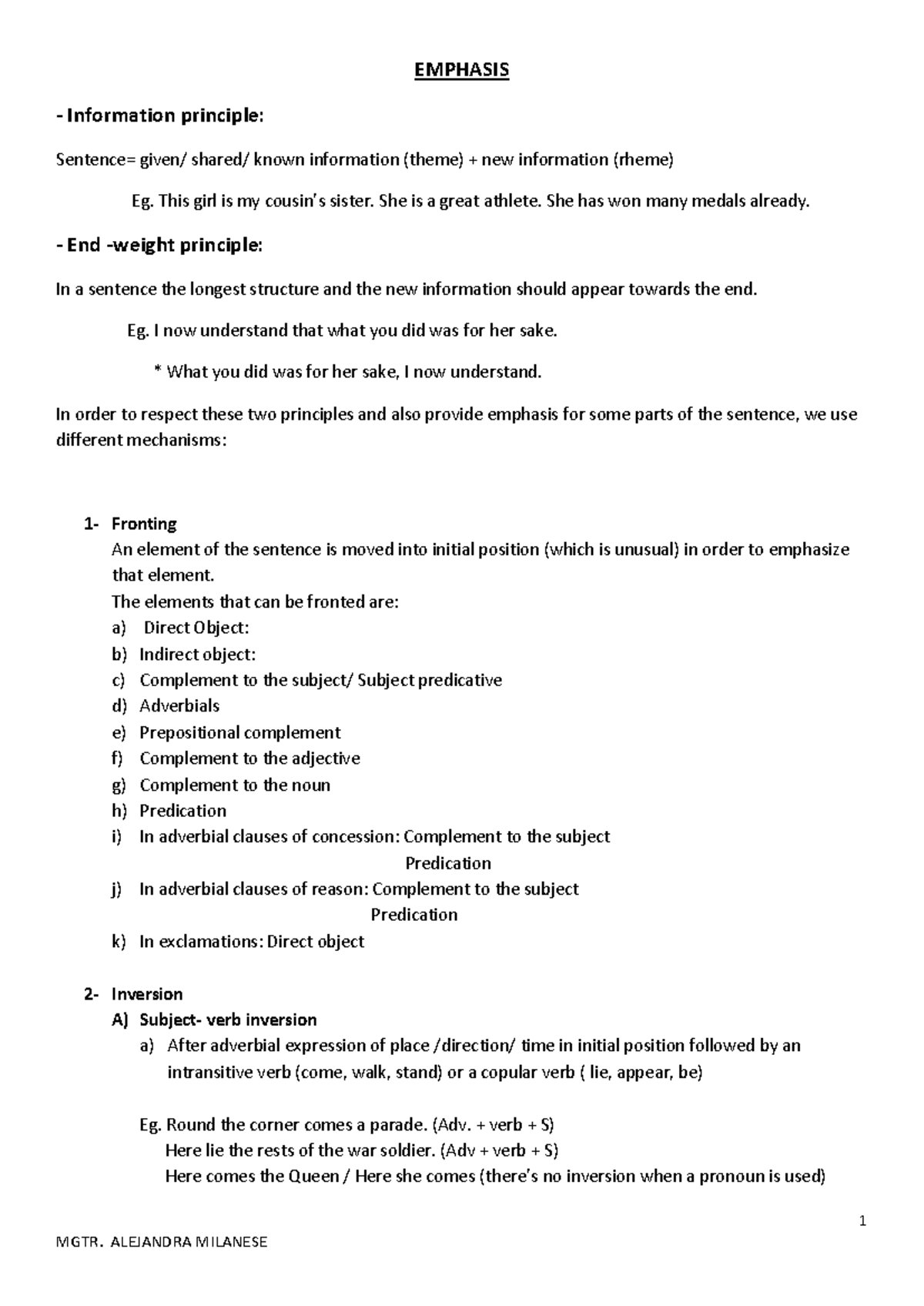 EMPHASIS: Fronting, Inversion, and Cleft Sentences (MGTR) - Studocu
