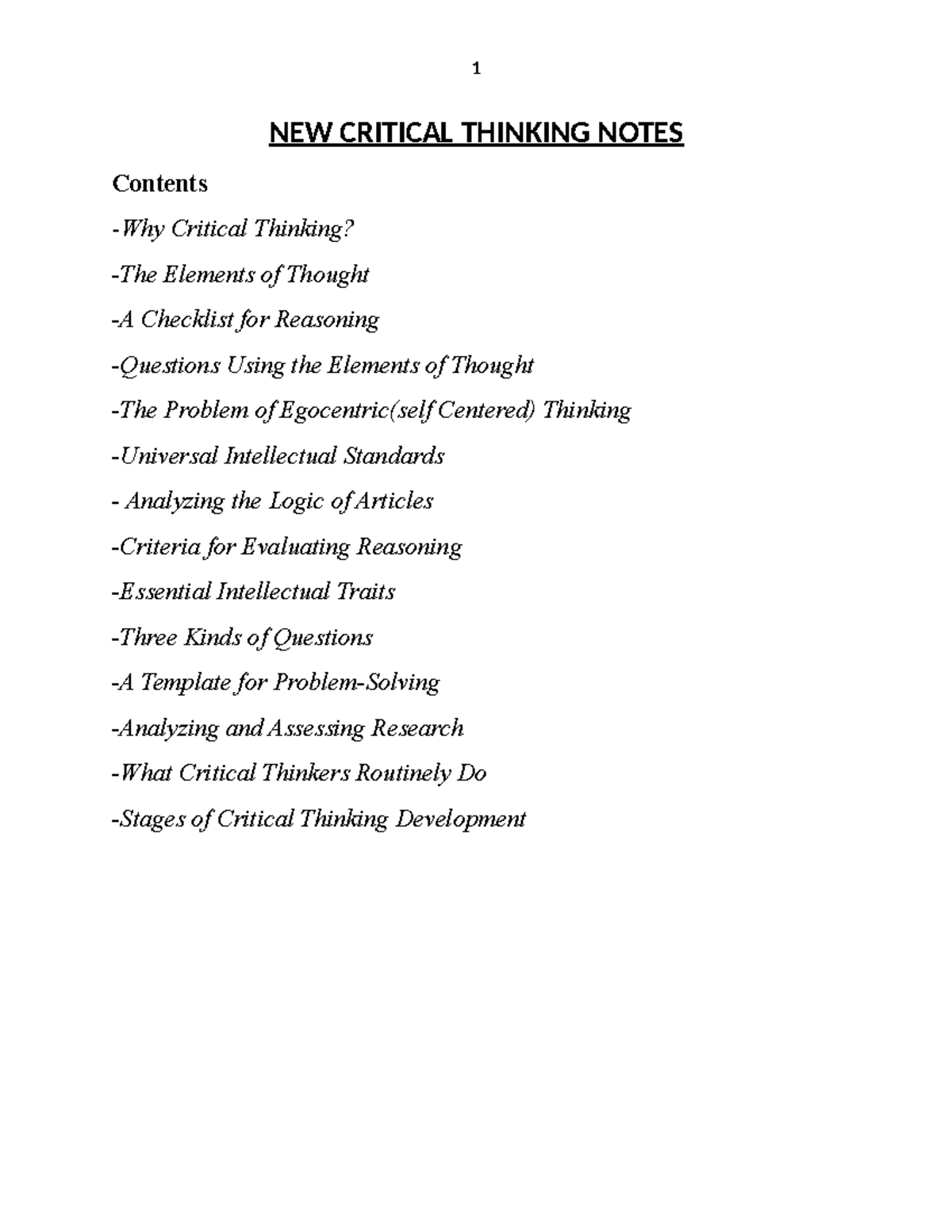 Refined Critical Thinking Notes: A Comprehensive Guide - Studocu