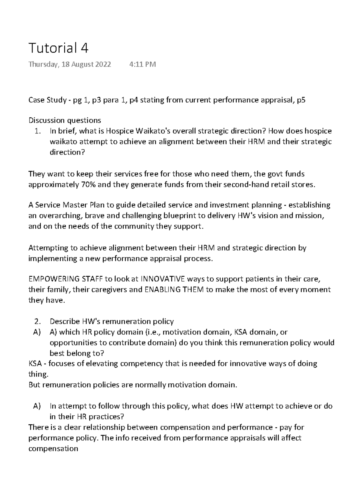 Tutorial 4 - Case Study - pg 1, p3 para 1, p4 stating from current ...