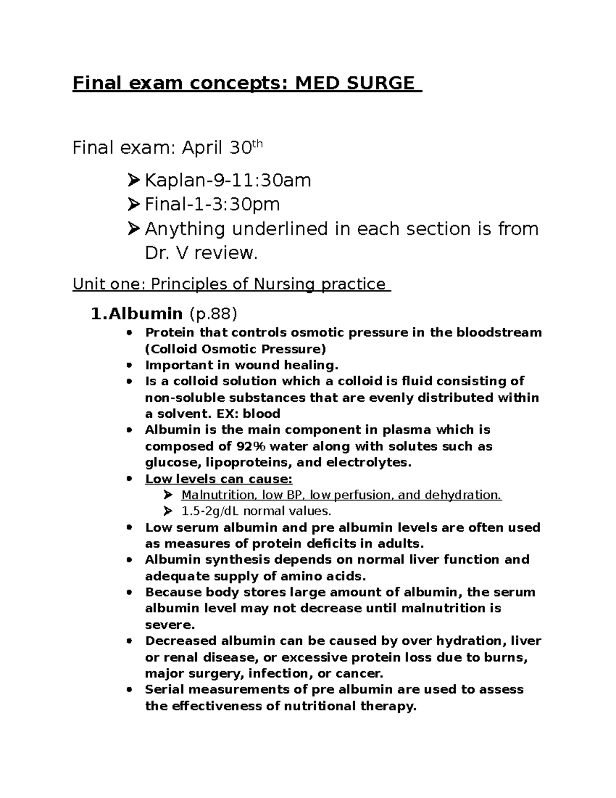 Final Exam Review Notes for Med Surge (April 30, 2023) - Studocu