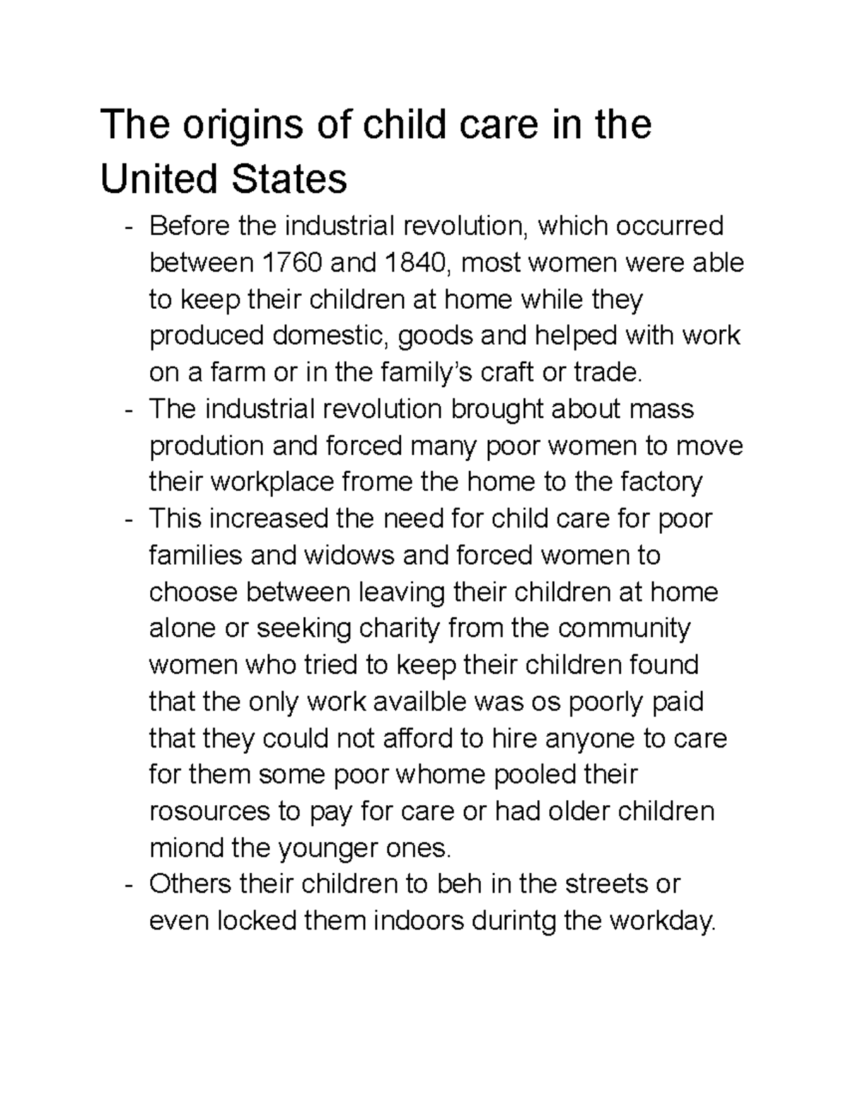 The Historical Development of Child Care in the U.S. - Studocu