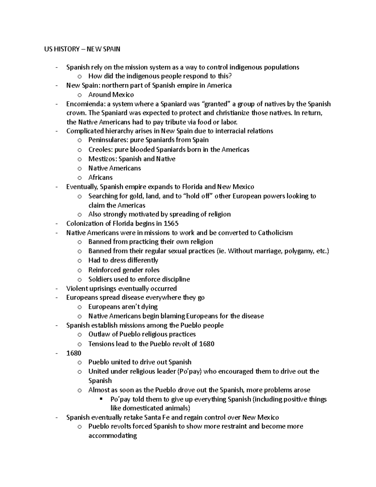 US History - New Spain - Notes on Spanish Colonies & Indigenous Impact ...