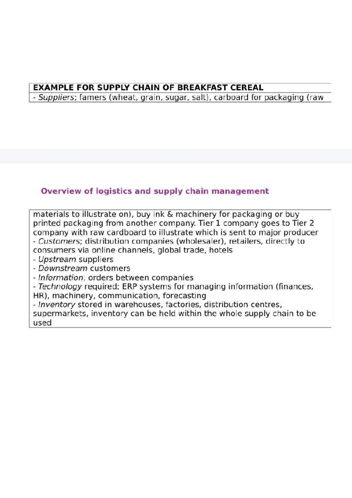Supply Chain Overview for Breakfast Cereal Production (SCM 101) - Studocu