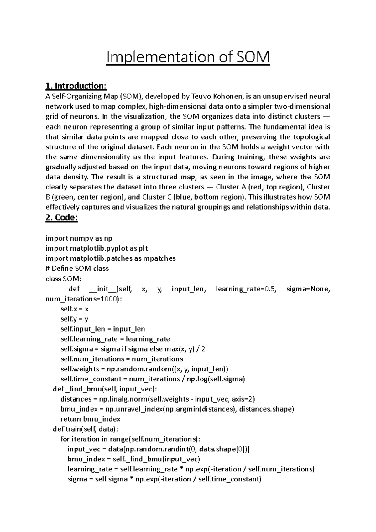 Implementation of Self-Organizing Map (SOM) for Data Clustering - Studocu